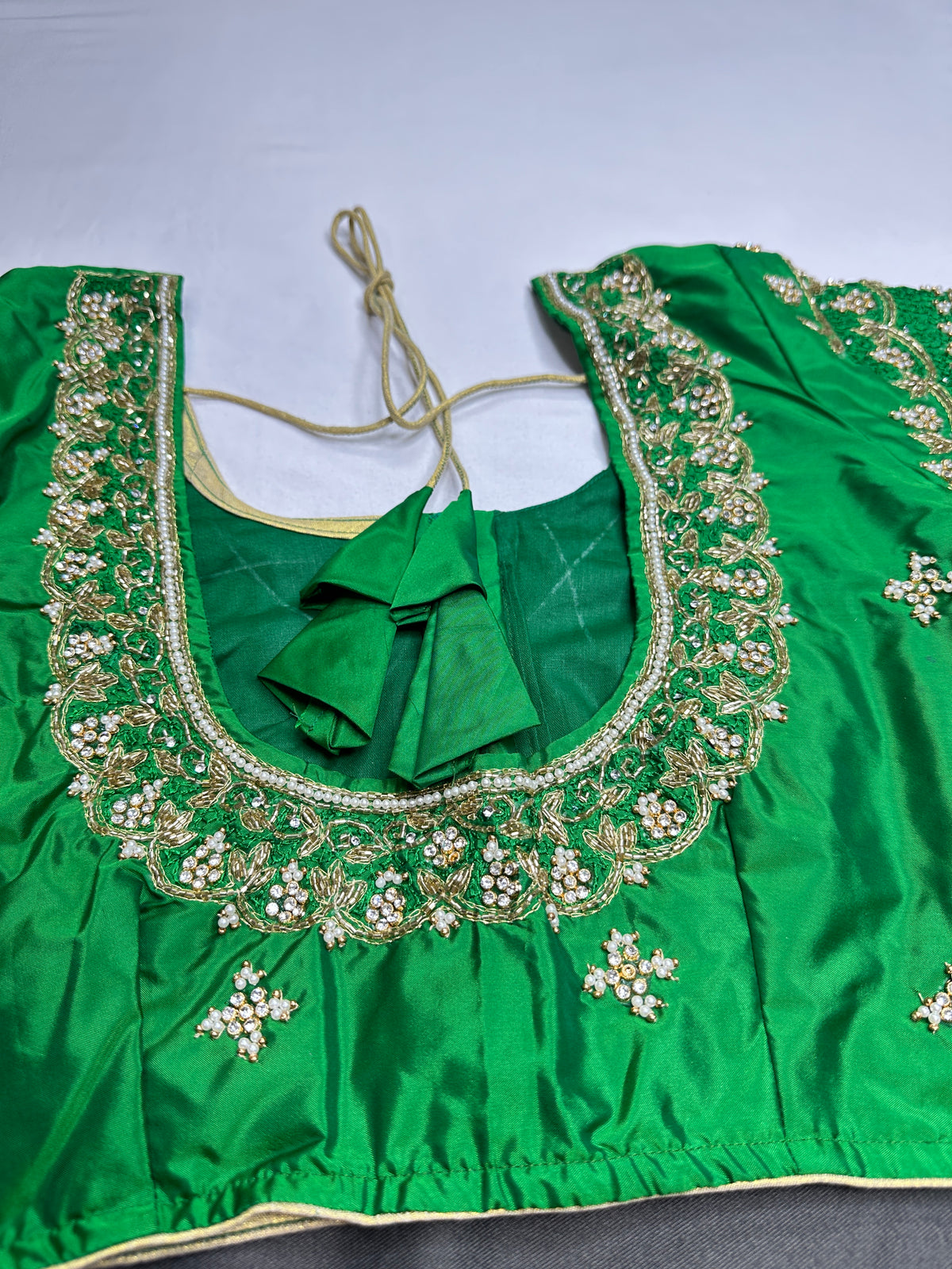 Green Maggam Work Silk Blouse - 