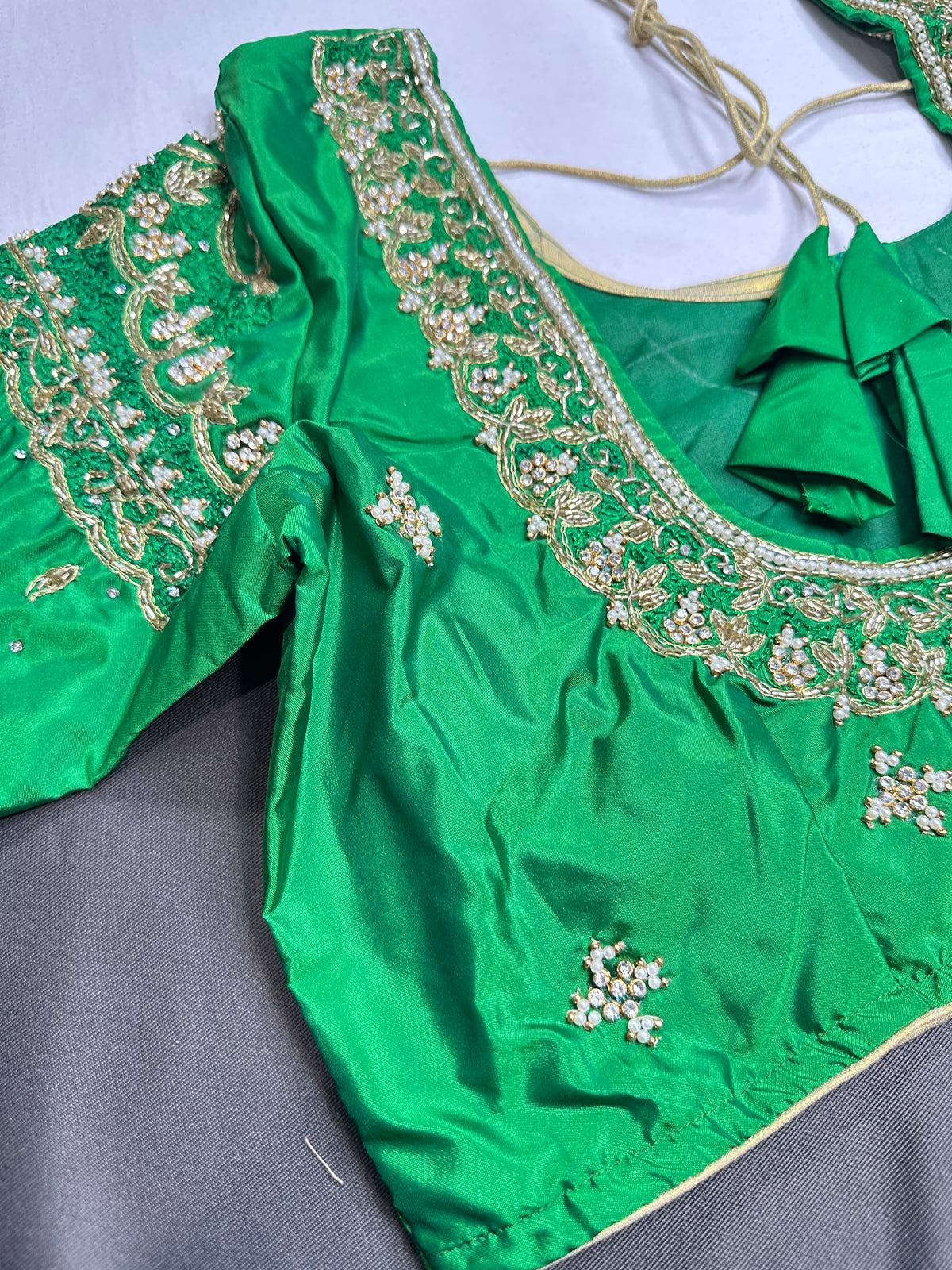 Green Maggam Work Silk Blouse - 