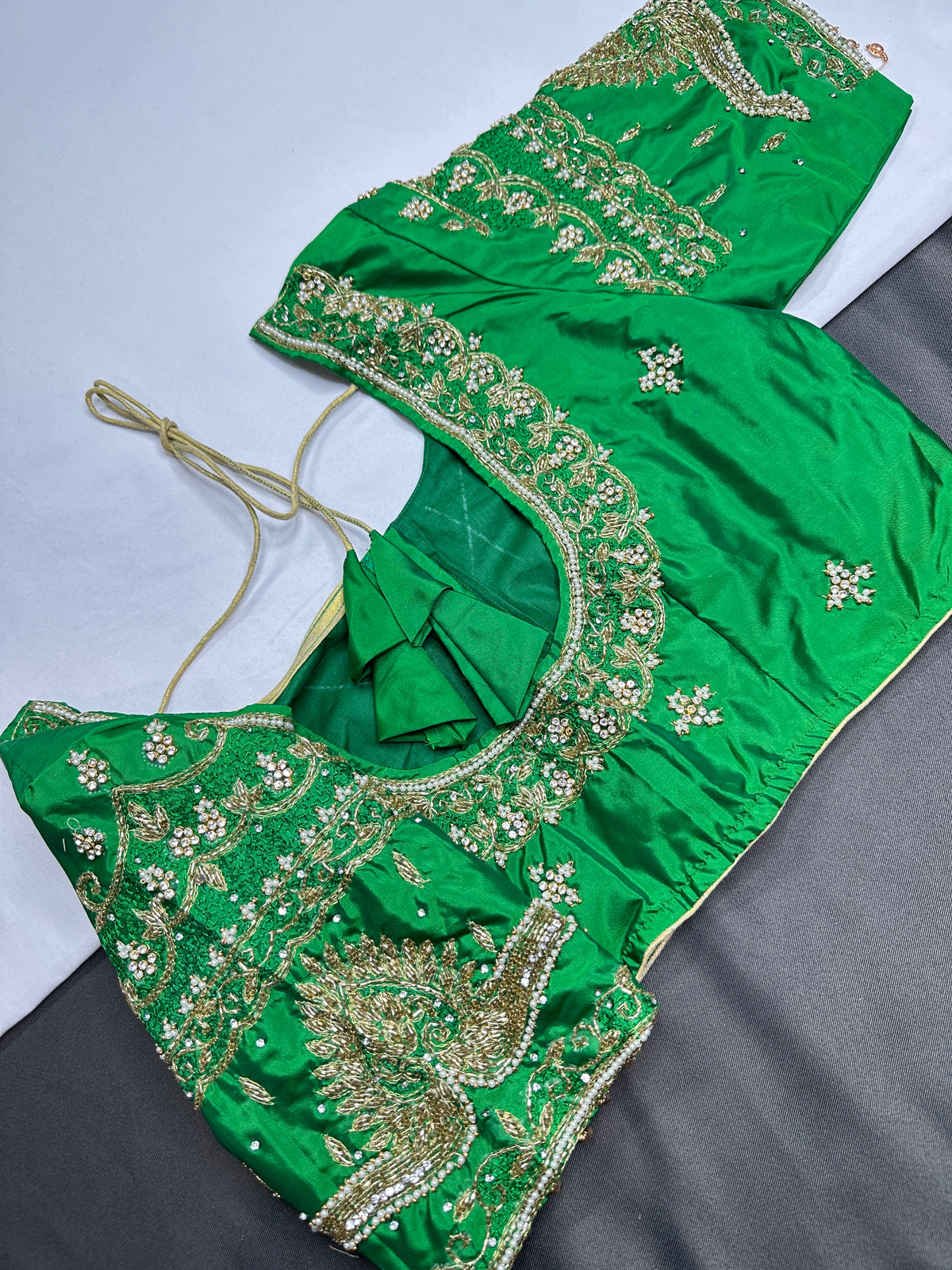 Green Maggam Work Silk Blouse - 