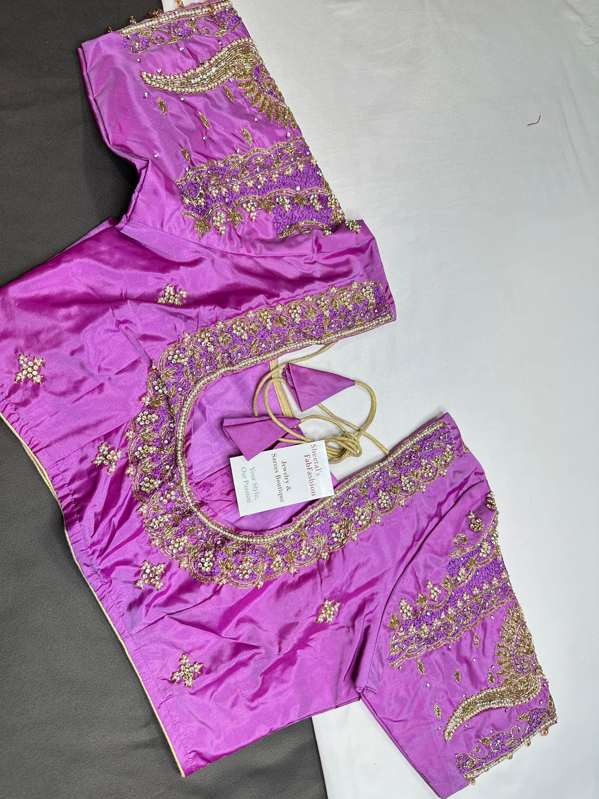 Lavender Purple Maggam Work Silk Blouse - 