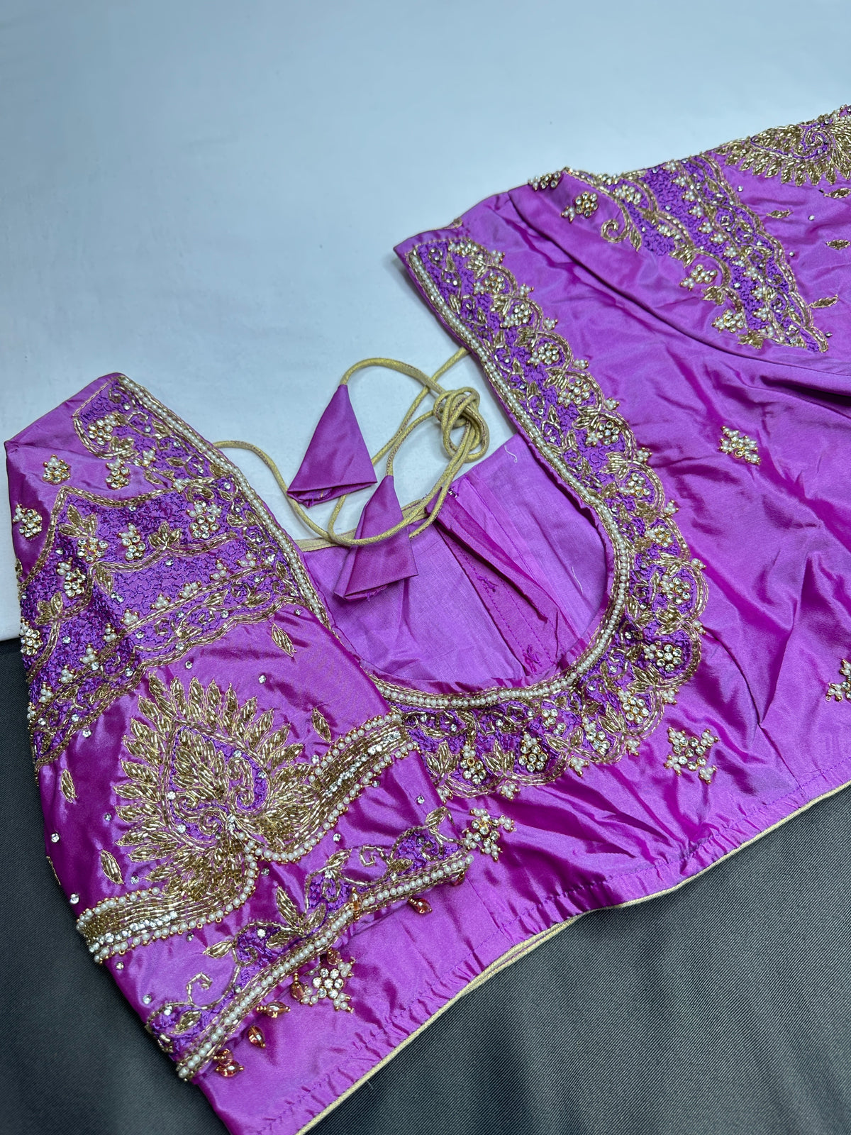 Lavender Purple Maggam Work Silk Blouse - 