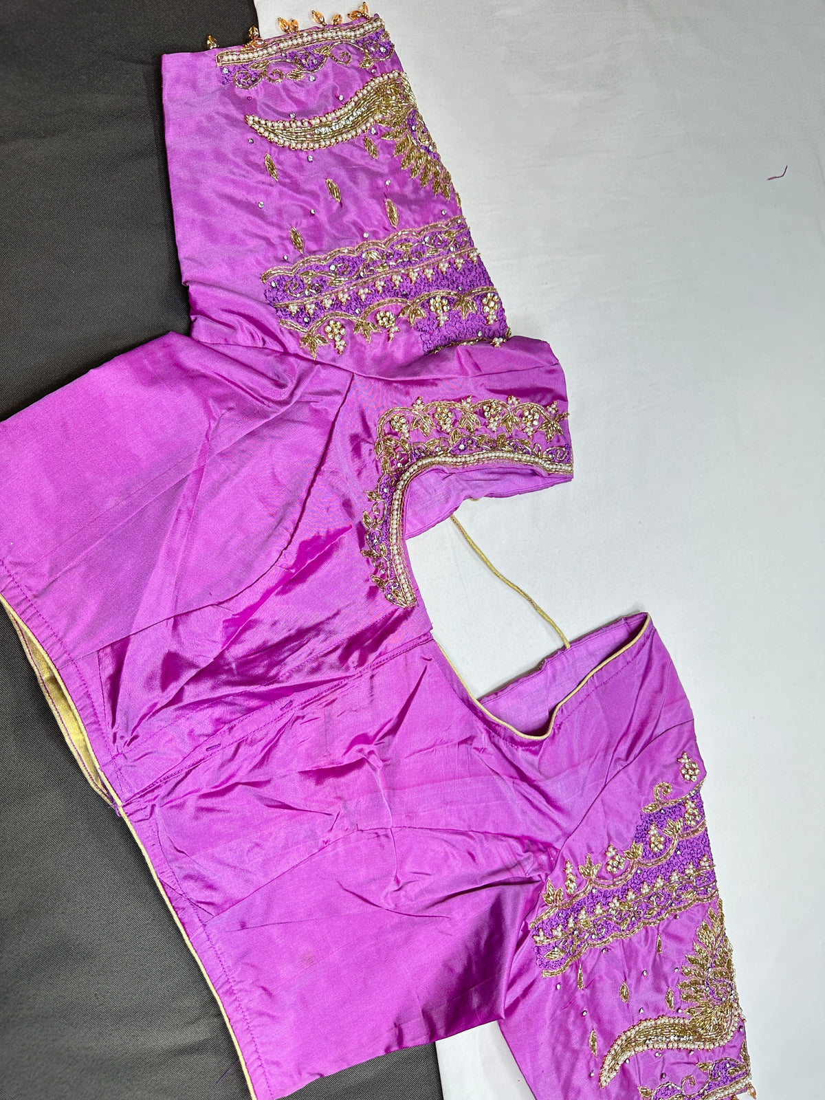 Lavender Purple Maggam Work Silk Blouse - 