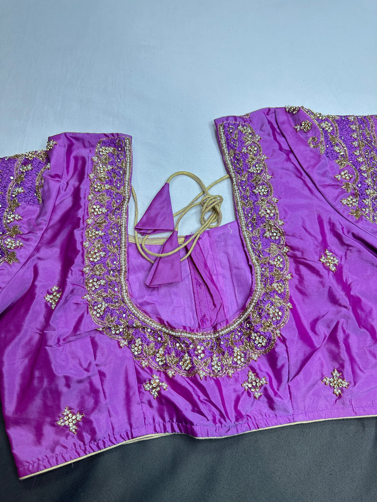 Lavender Purple Maggam Work Silk Blouse - 