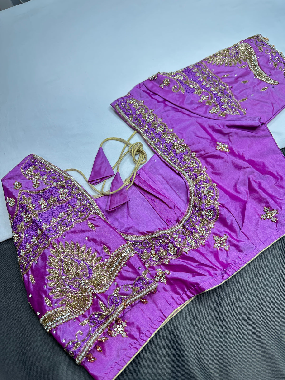 Lavender Purple Maggam Work Silk Blouse - 