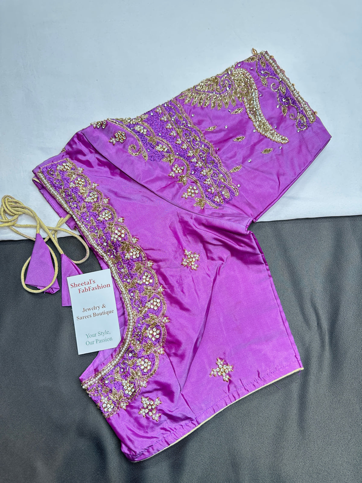 Lavender Purple Maggam Work Silk Blouse - 