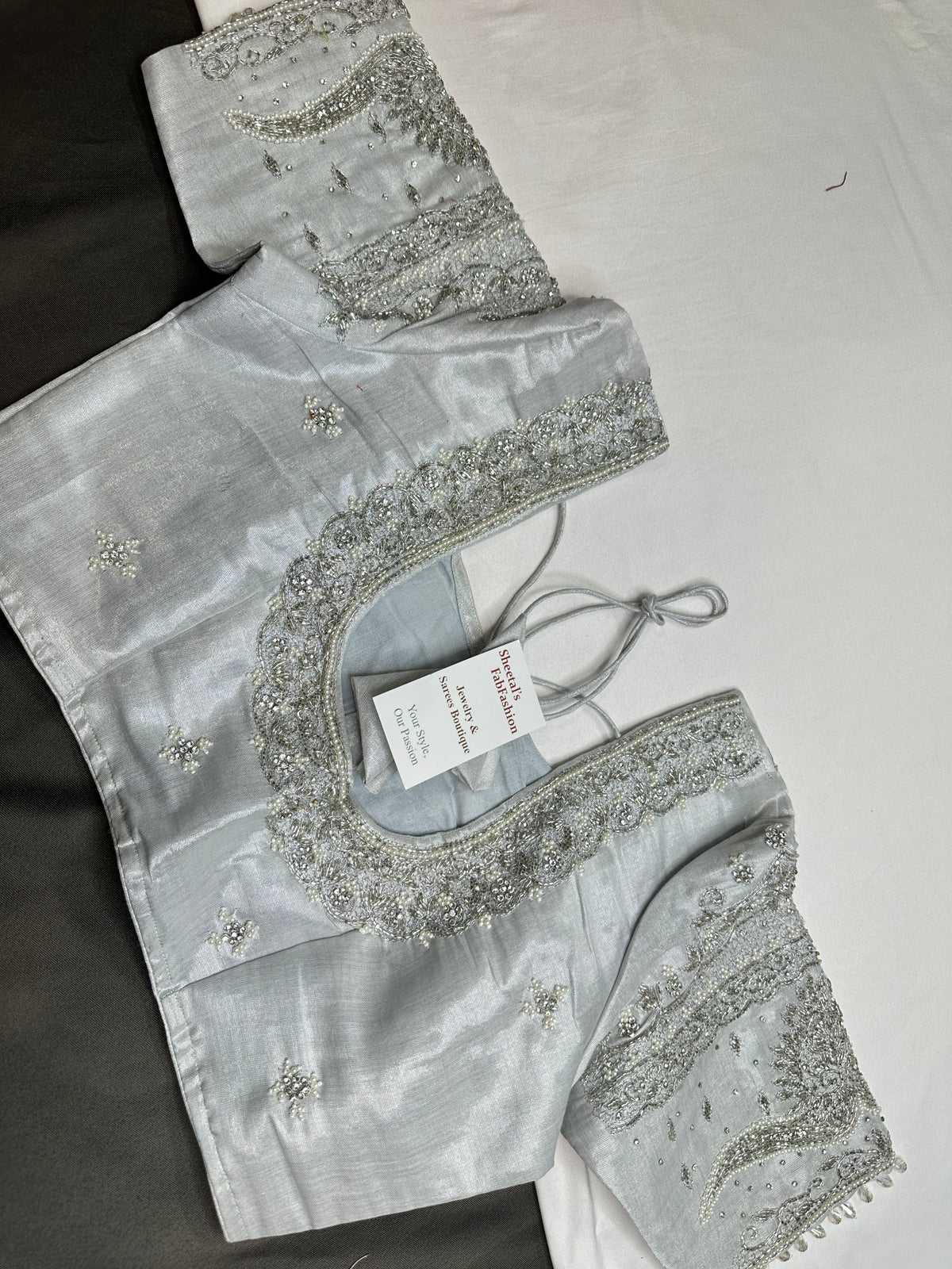 Silver Kardana Maggam Work Silk Blouse - 