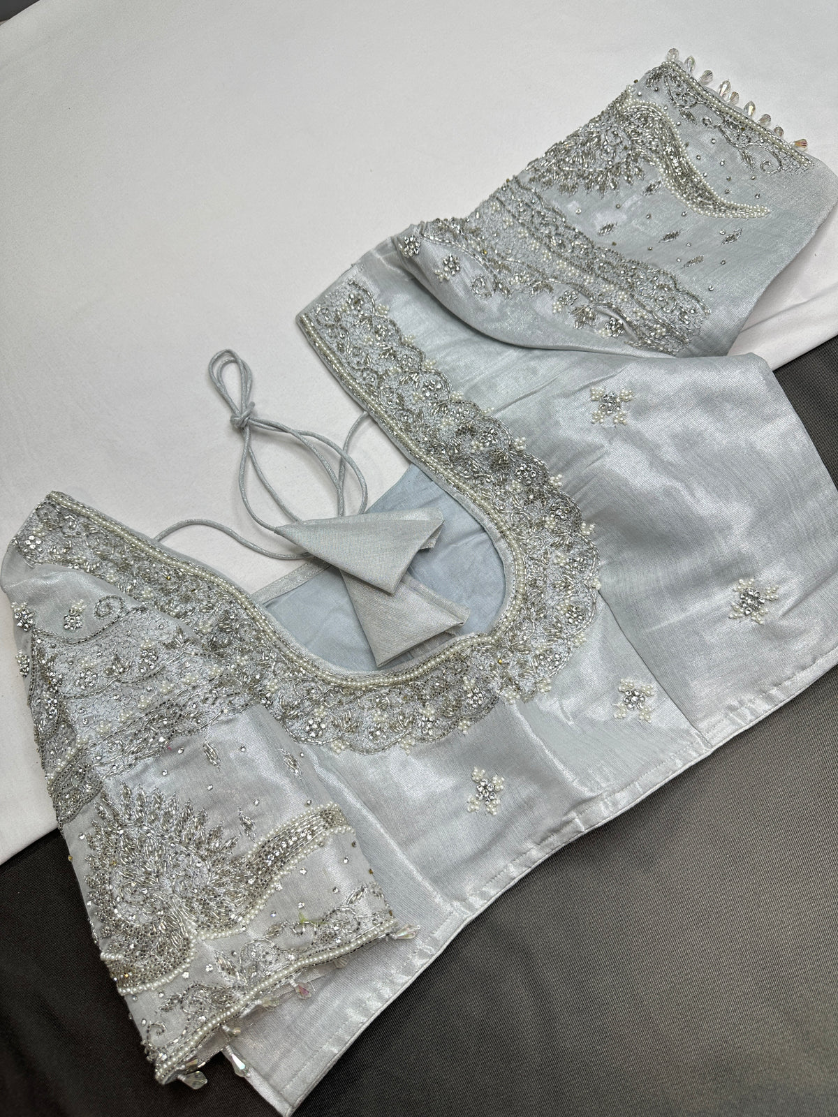 Silver Kardana Maggam Work Silk Blouse - 