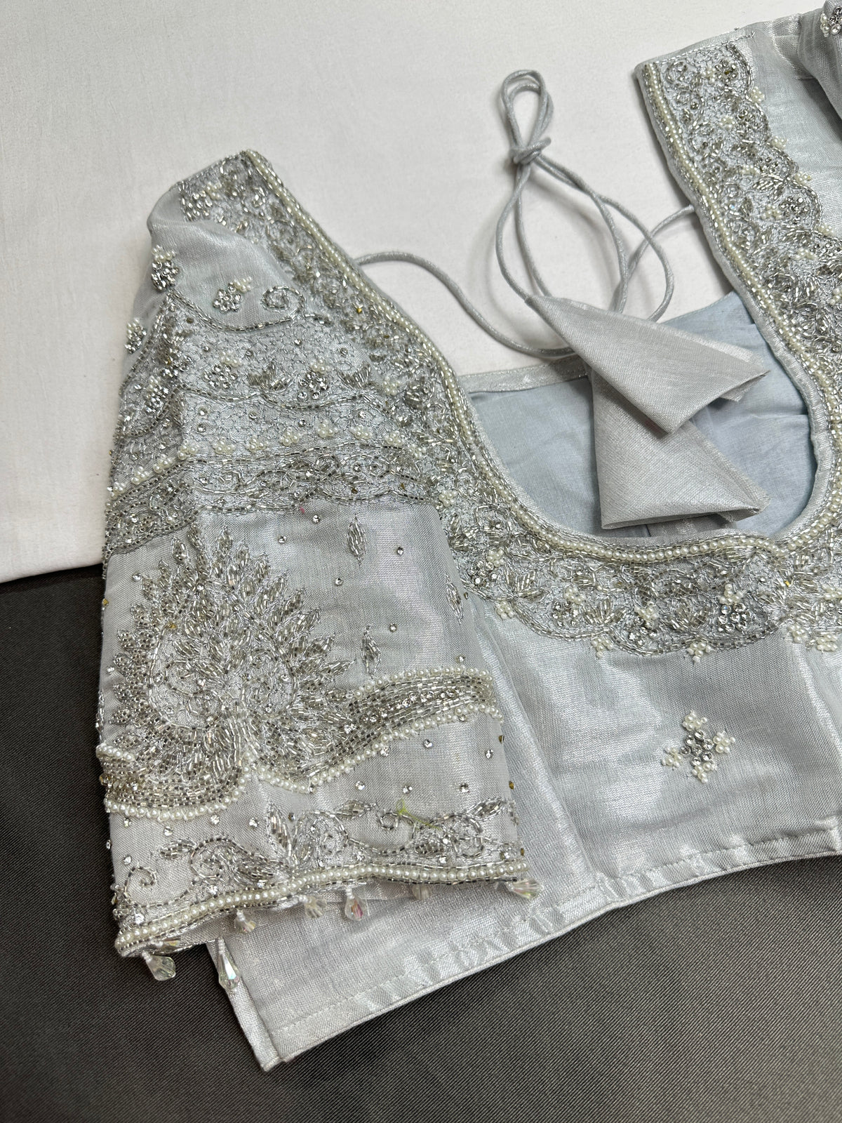 Silver Kardana Maggam Work Silk Blouse - 