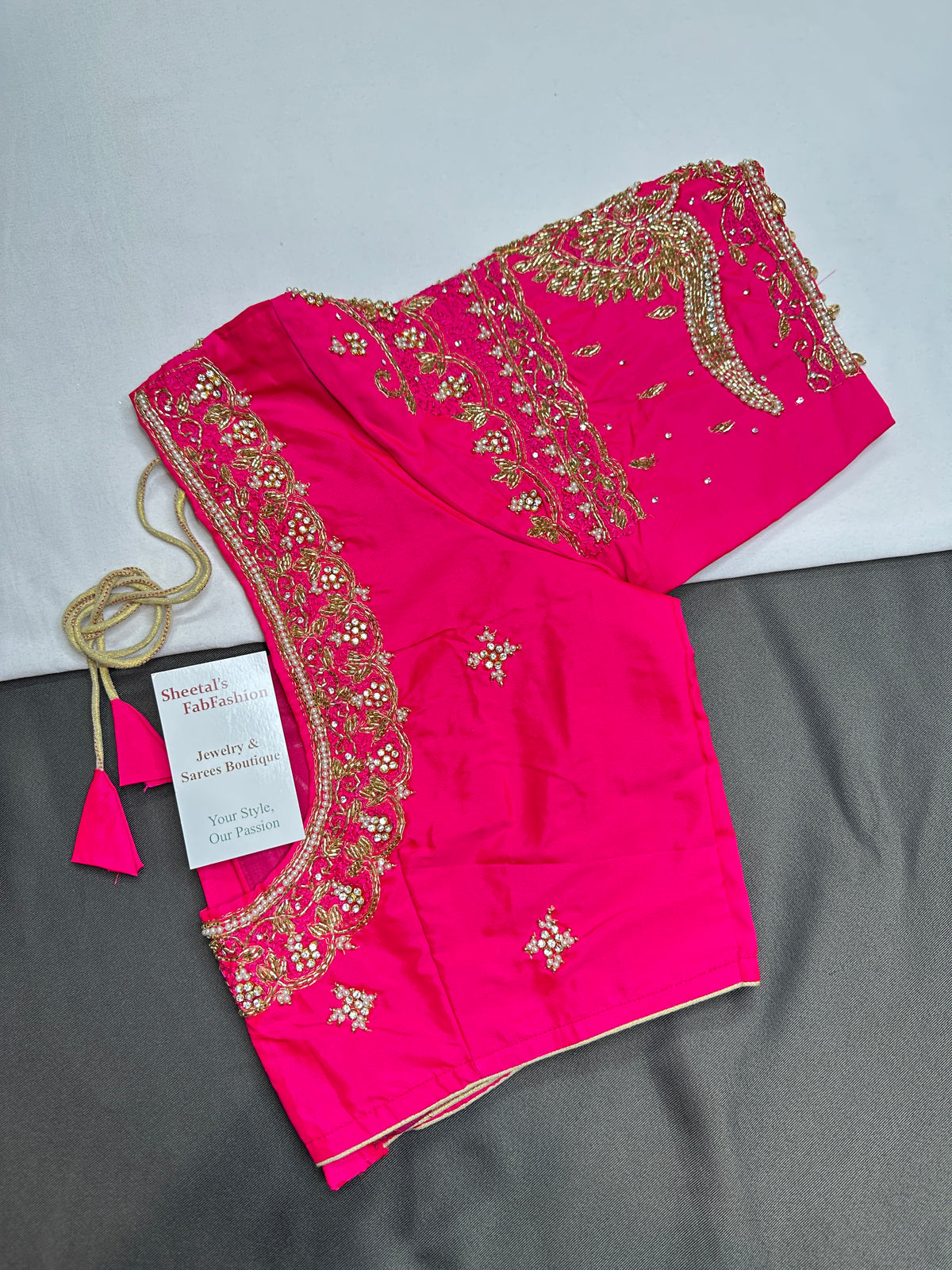 Rani Pink Kardana Maggam Work Silk Blouse - 