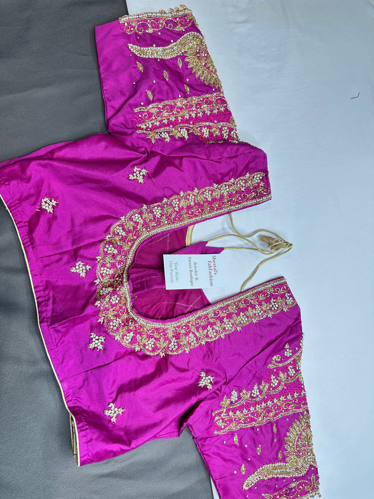 Magenta Pink Kardana Maggam Work Silk Blouse - 