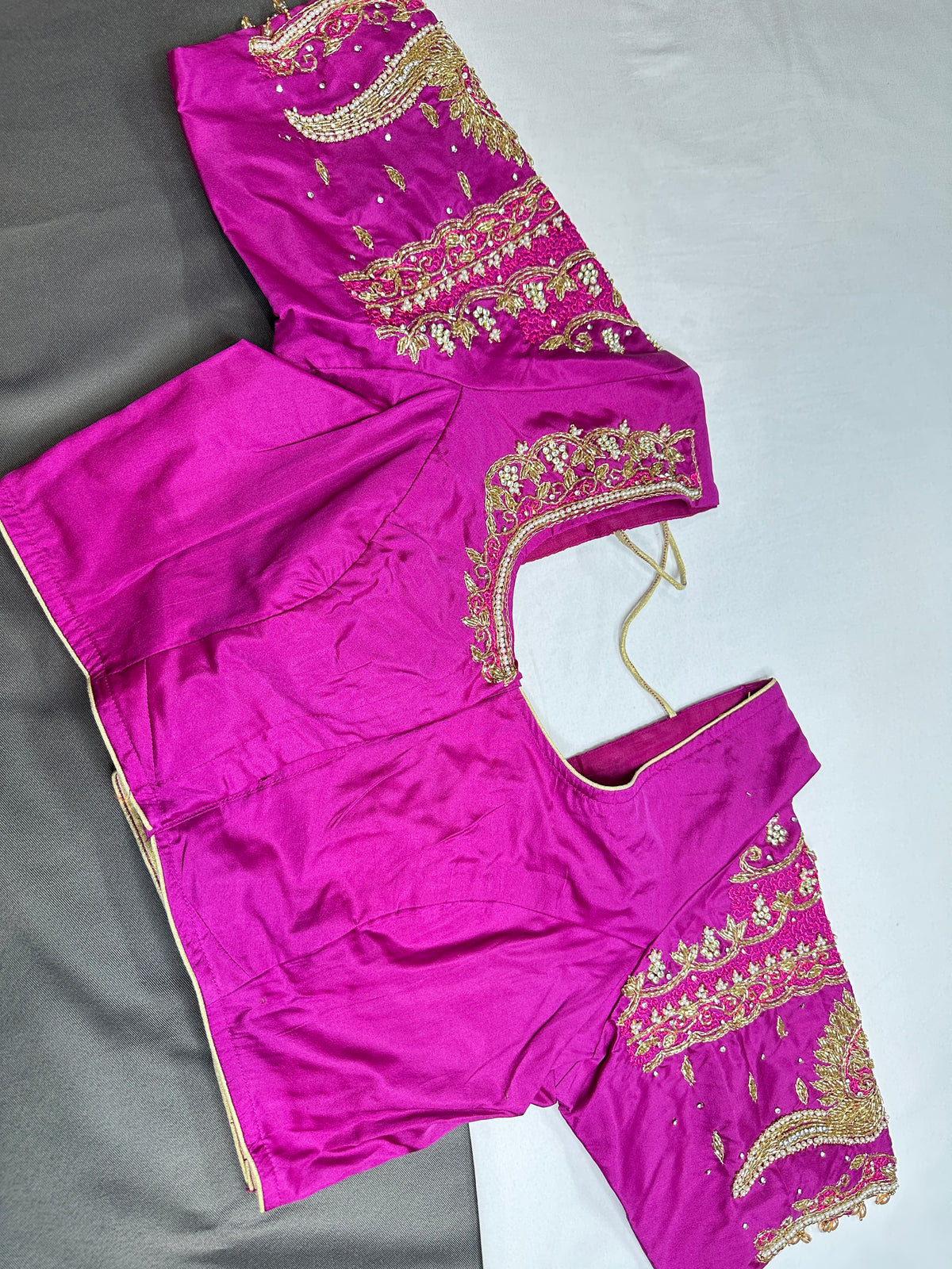 Magenta Pink Kardana Maggam Work Silk Blouse - 