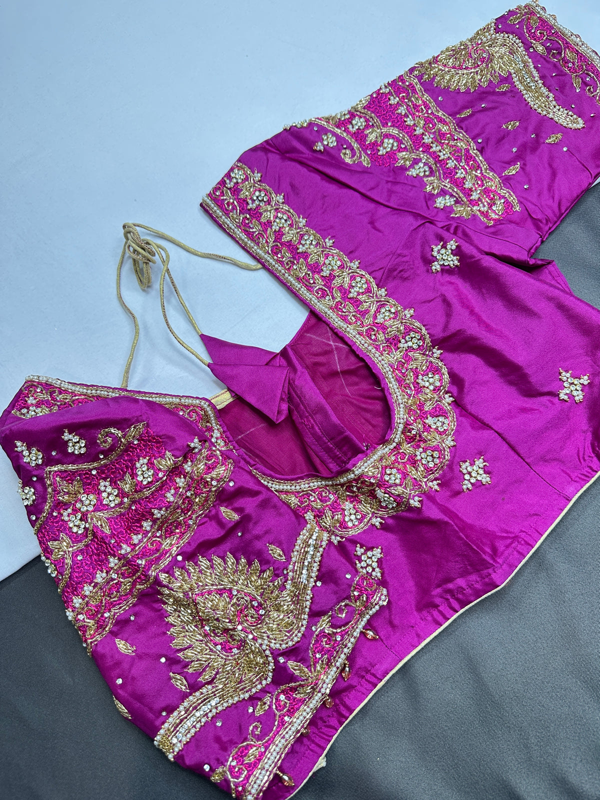 Magenta Pink Kardana Maggam Work Silk Blouse - 