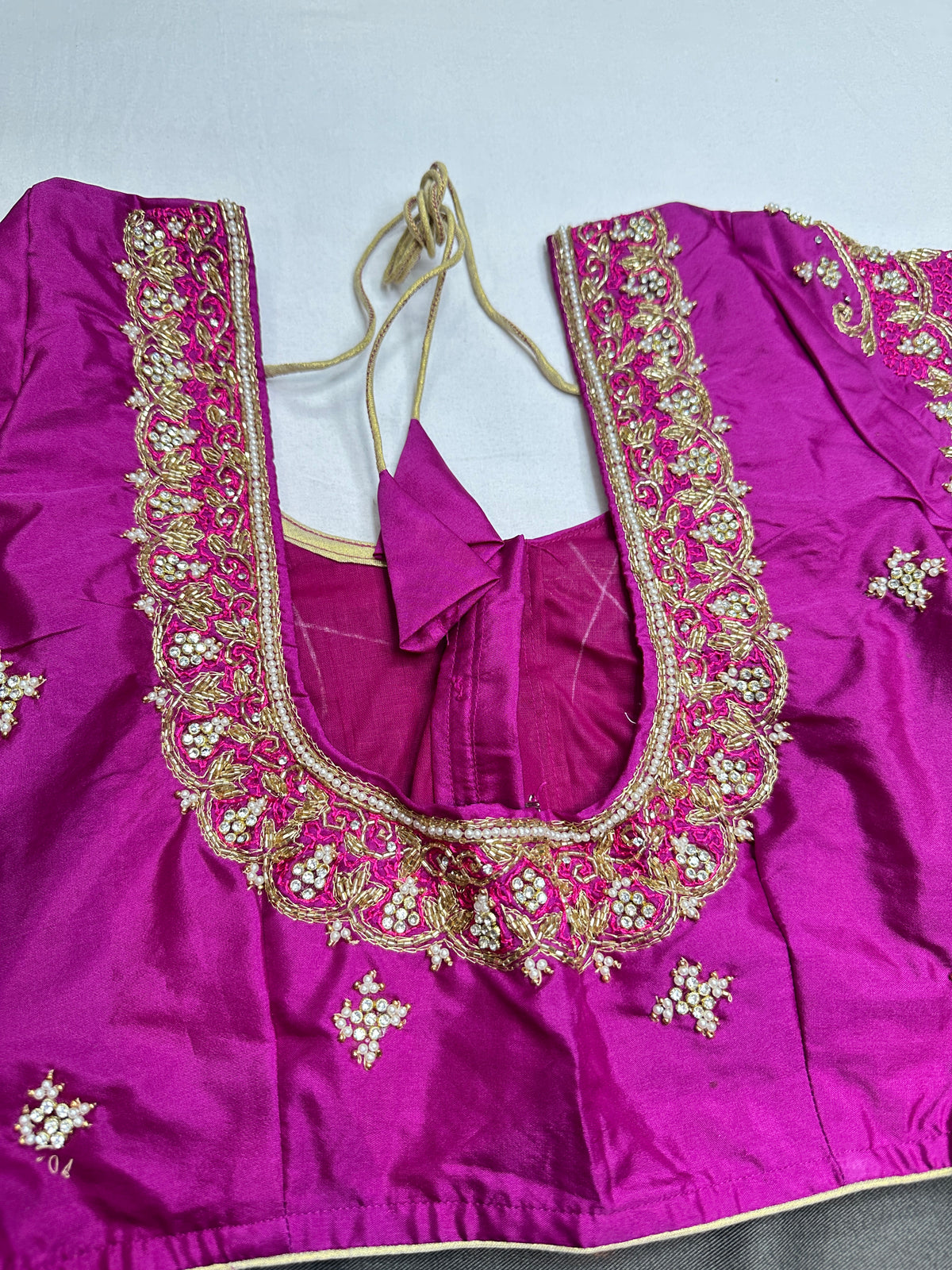 Magenta Pink Kardana Maggam Work Silk Blouse - 