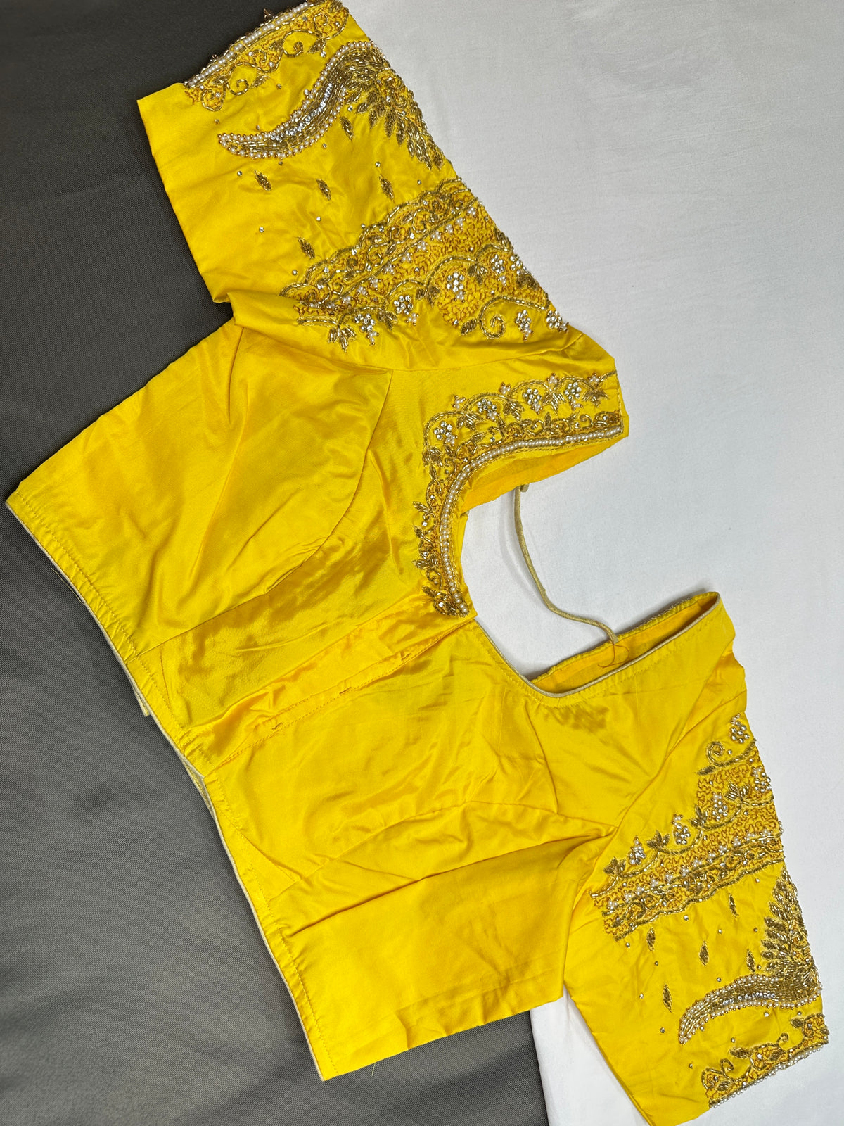 Yellow Kardana Maggam Work Silk Blouse - 