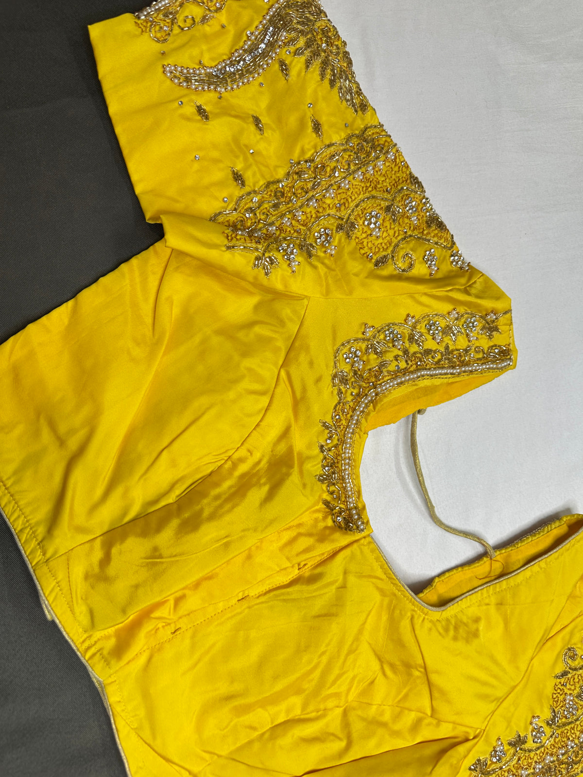 Yellow Kardana Maggam Work Silk Blouse - 