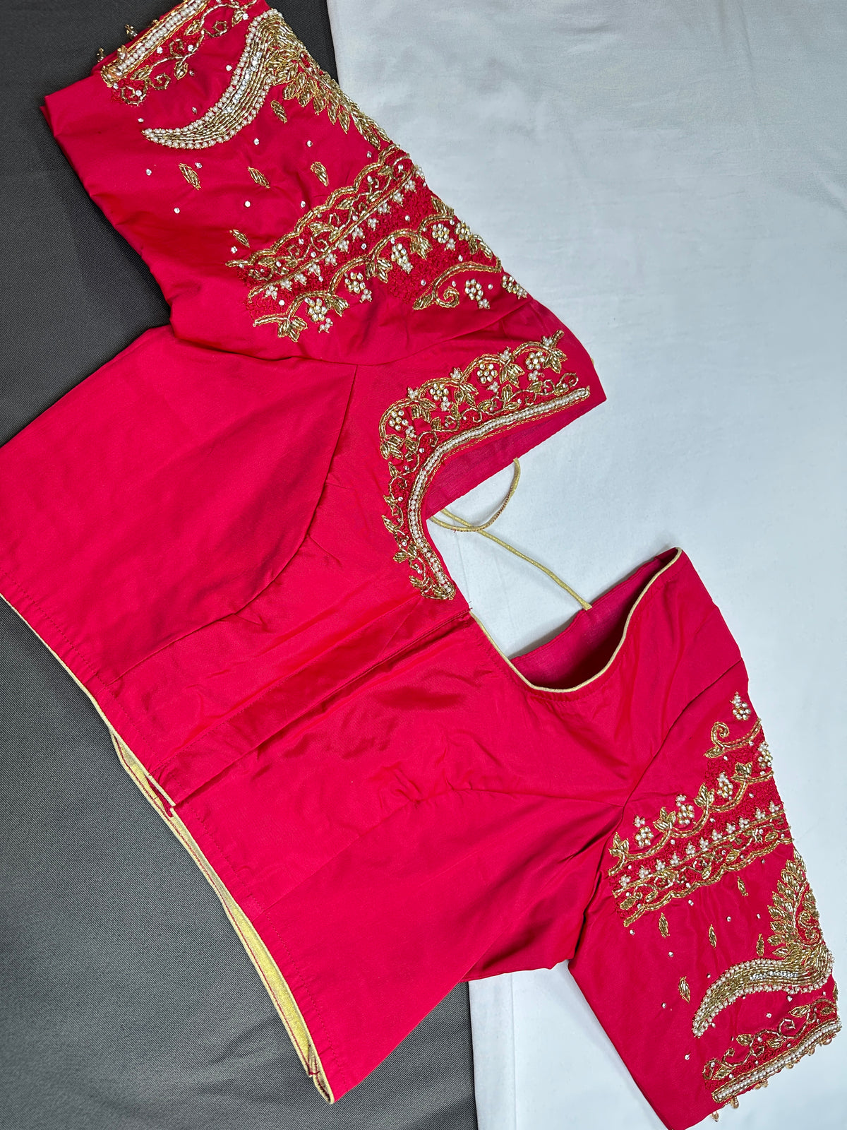 Pink Kardana Maggam Work Silk Blouse - 