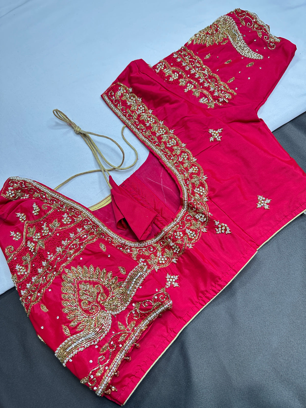 Pink Kardana Maggam Work Silk Blouse - 