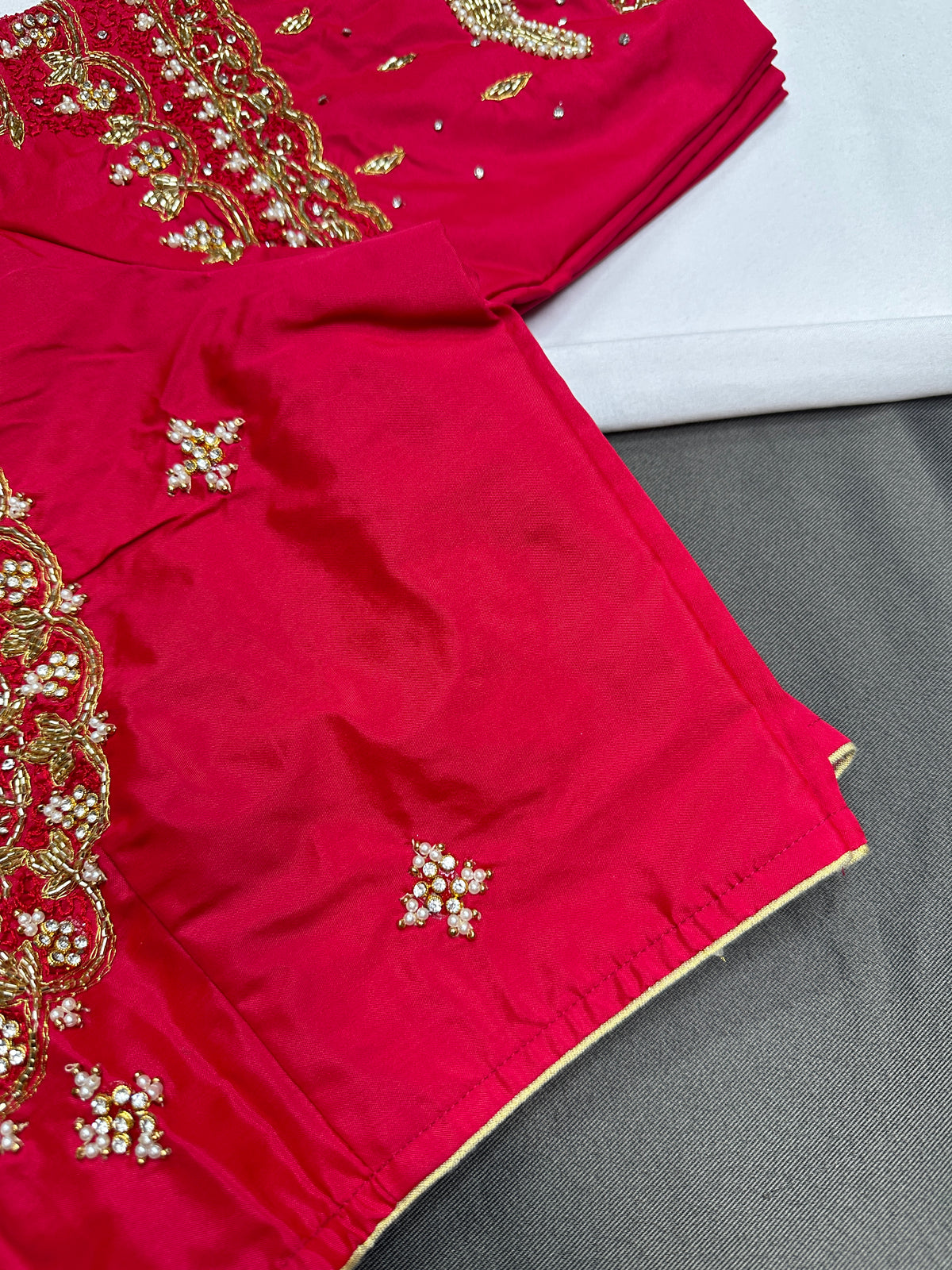 Pink Kardana Maggam Work Silk Blouse - 