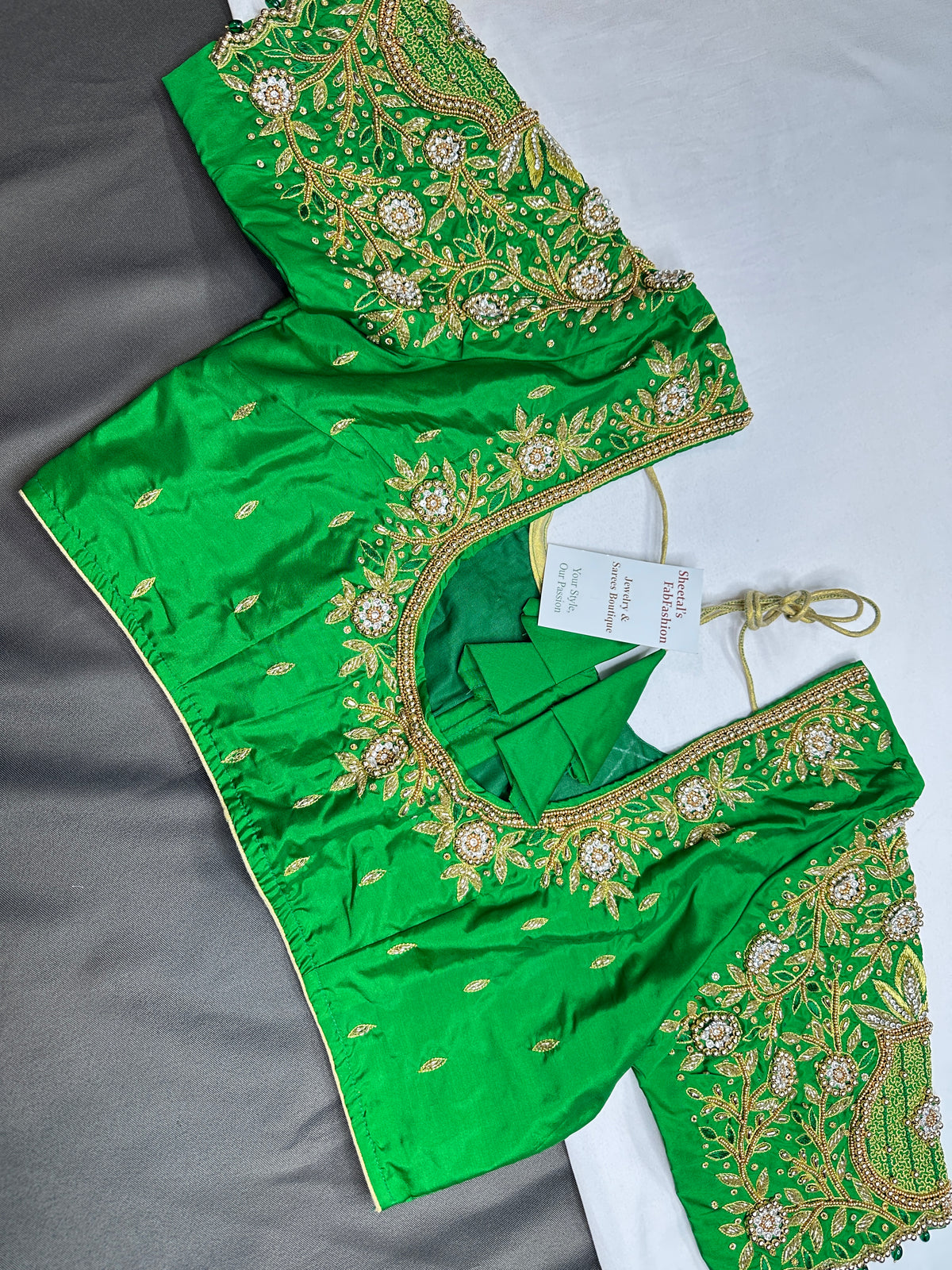 Green Pattu Silk Maggam Aari Blouse - 