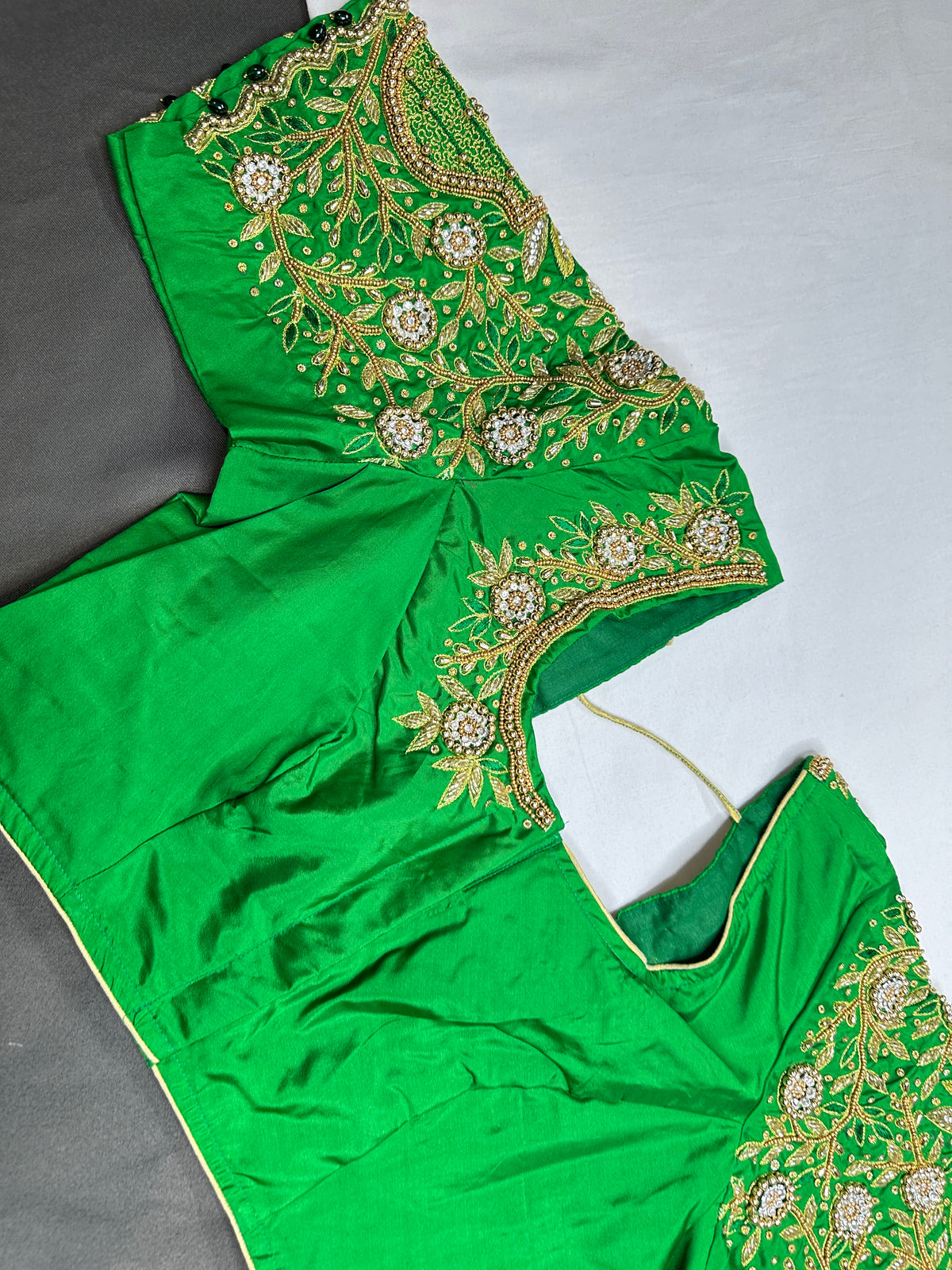Green Pattu Silk Maggam Aari Blouse - 
