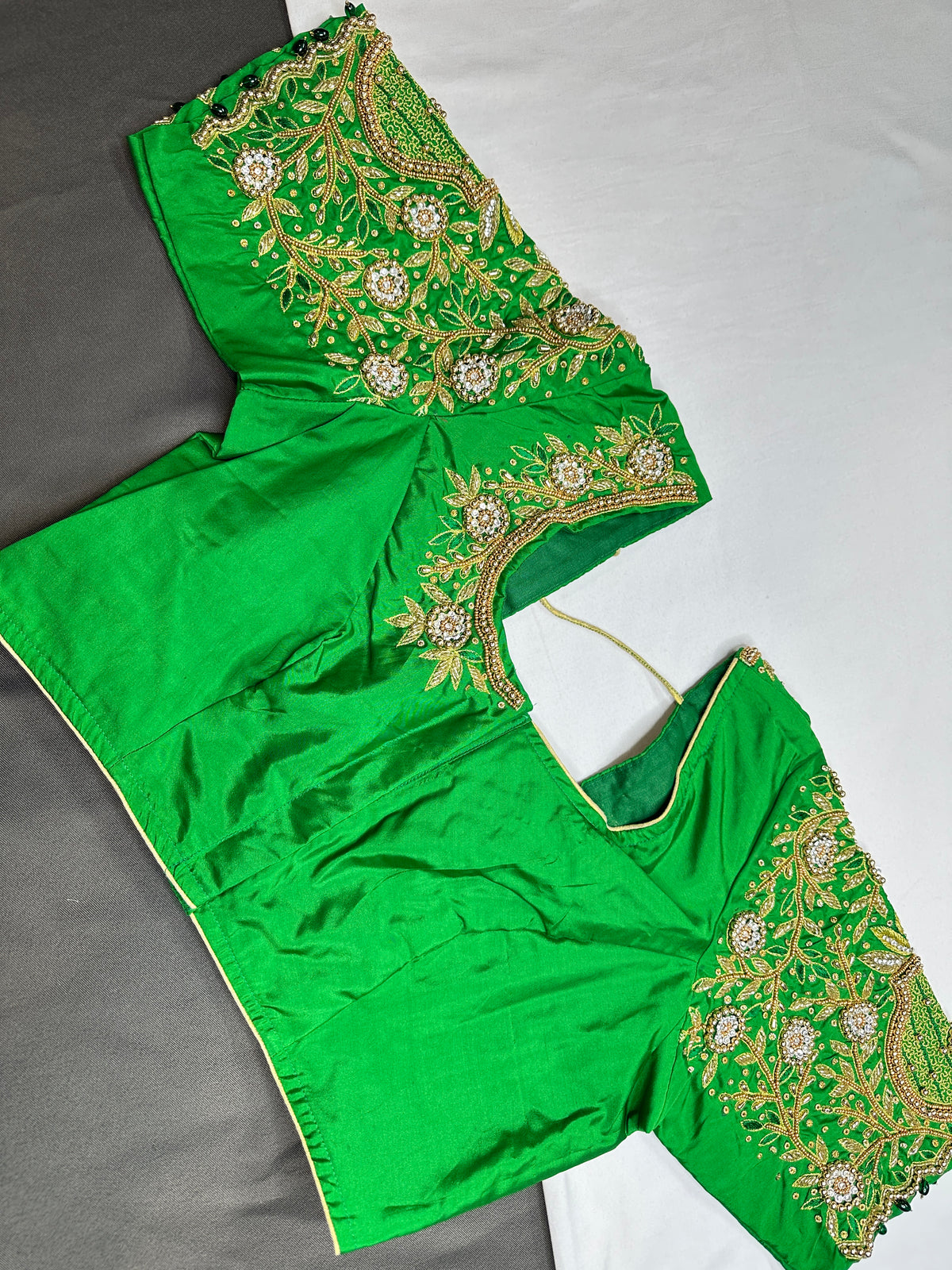 Green Pattu Silk Maggam Aari Blouse - 