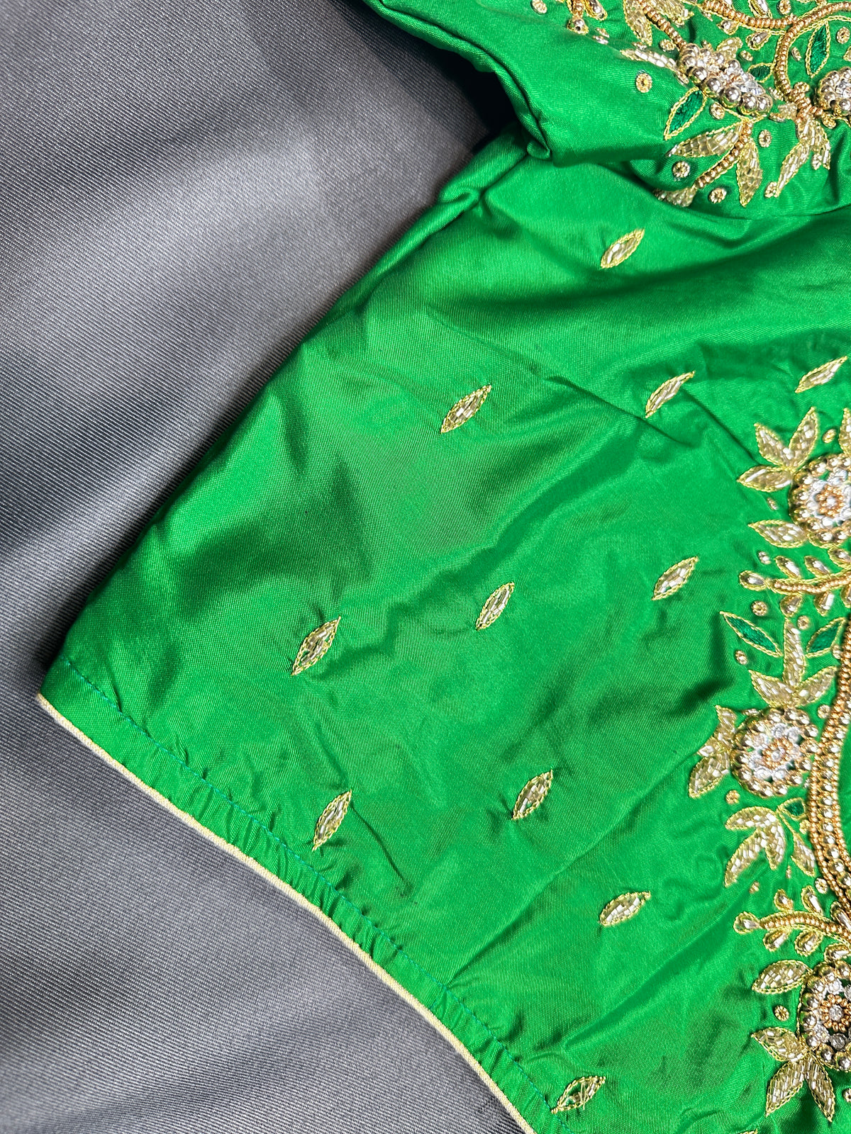 Green Pattu Silk Maggam Aari Blouse - 