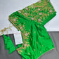 Green Pattu Silk Maggam Aari Blouse - 