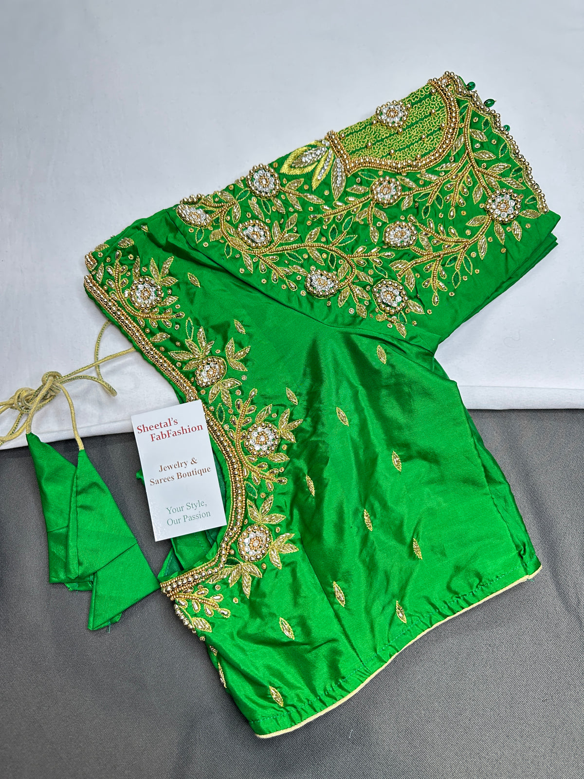 Green Pattu Silk Maggam Aari Blouse - 