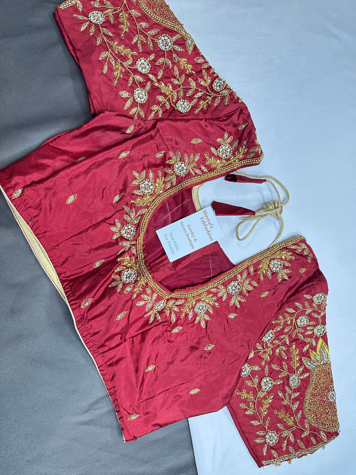 Maroon Red Pattu Silk Maggam Aari Blouse - 