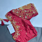 Maroon Red Pattu Silk Maggam Aari Blouse - 