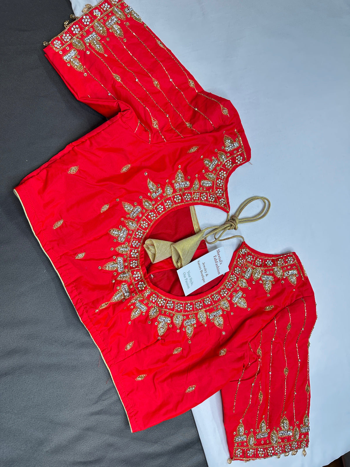 Red Pattu Silk Maggam Aari Blouse - 