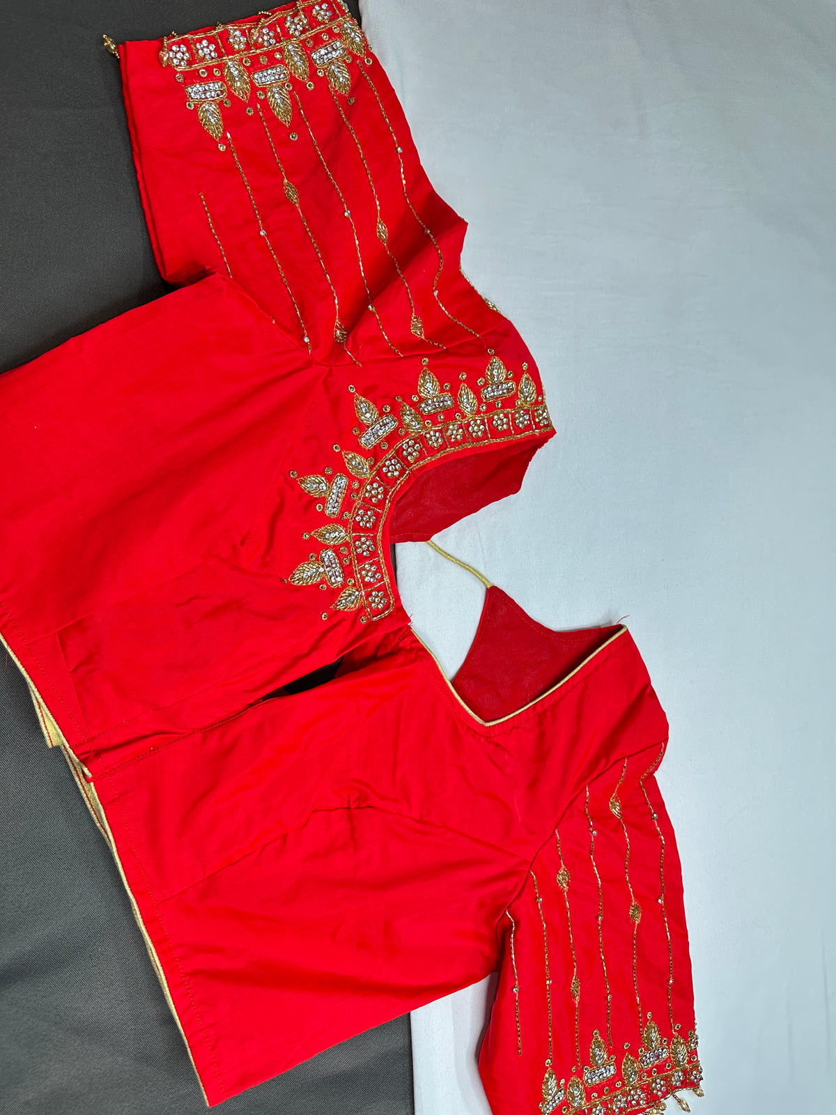 Red Pattu Silk Maggam Aari Blouse - 