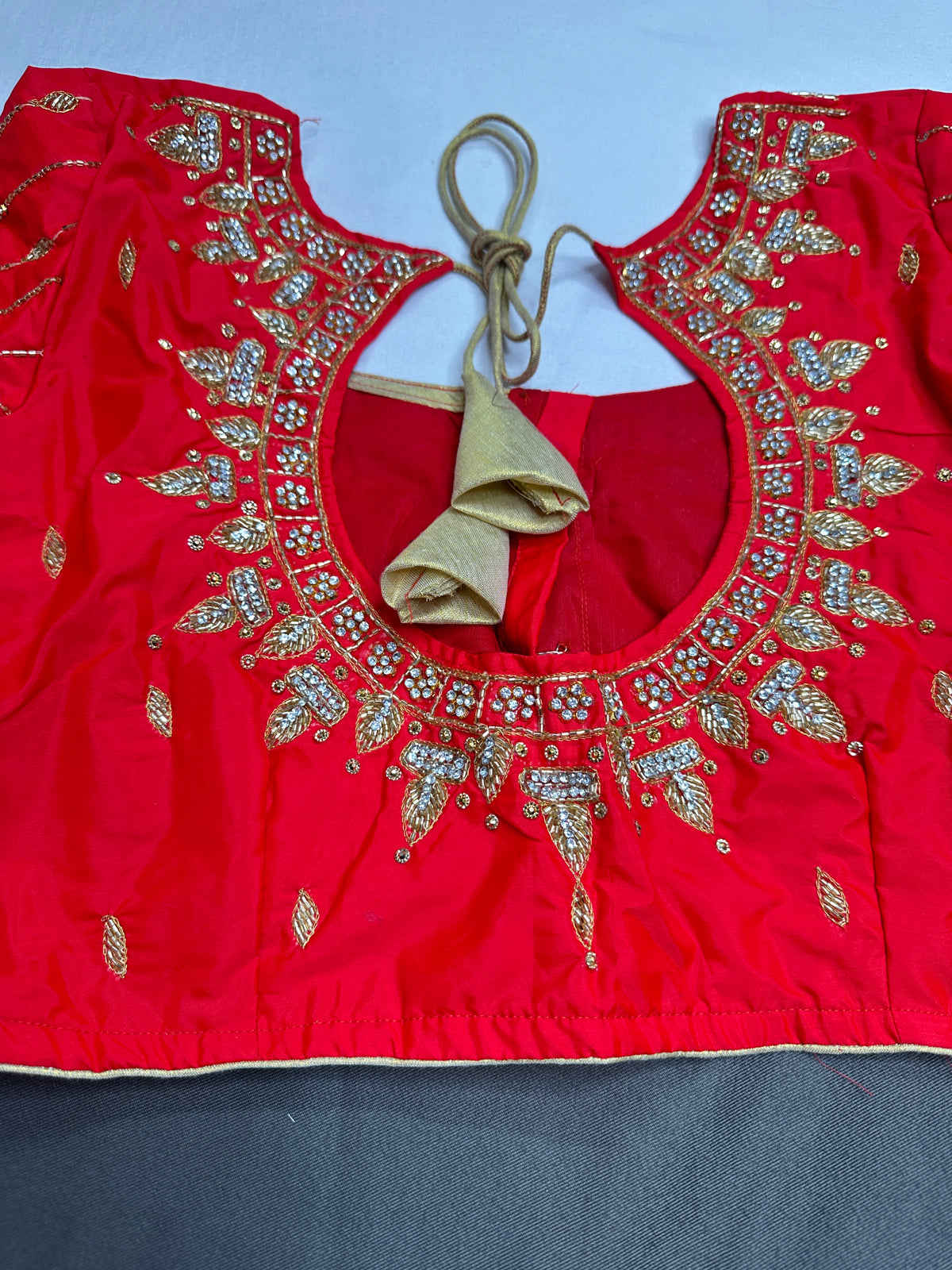 Red Pattu Silk Maggam Aari Blouse - 