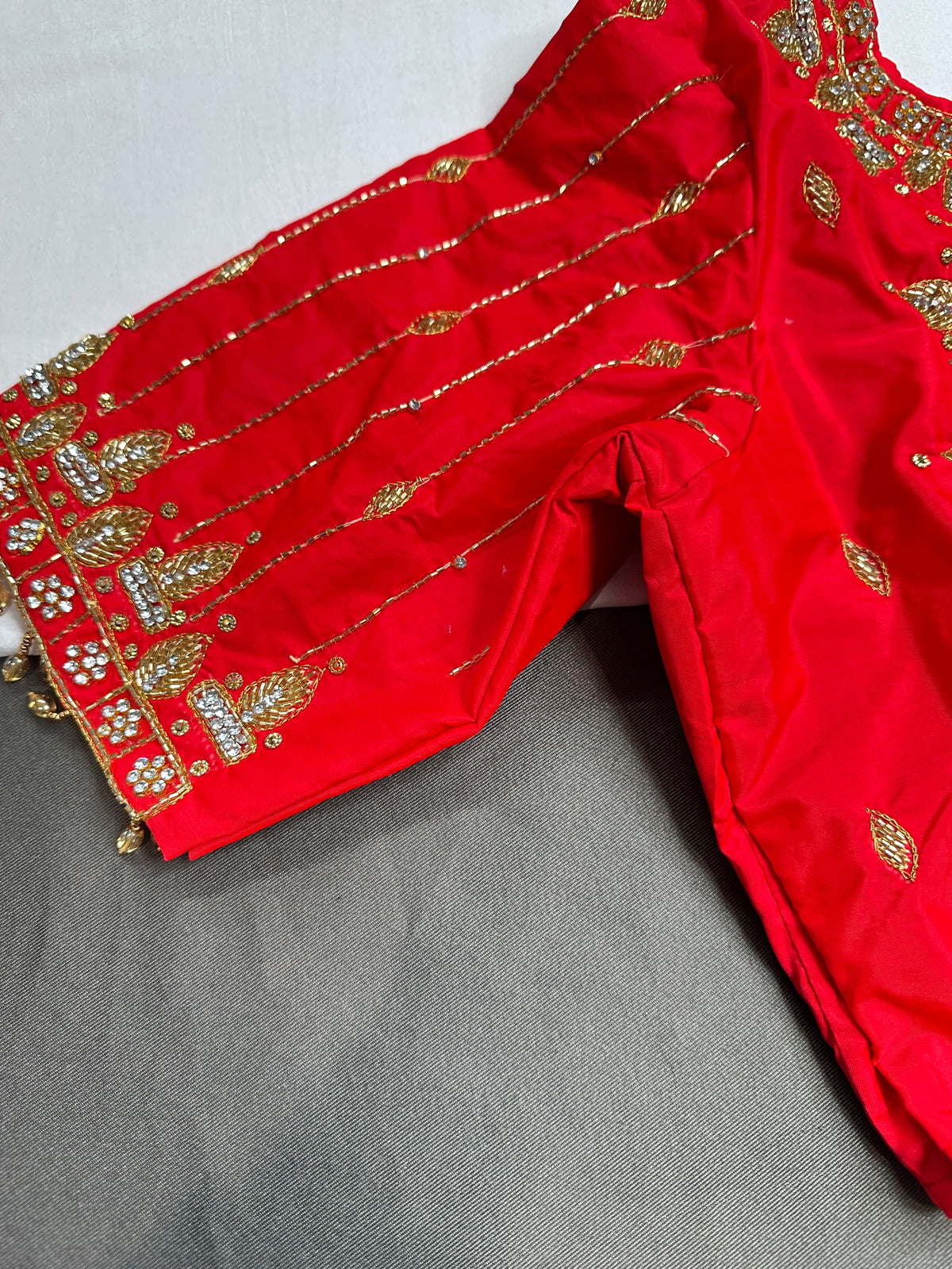 Red Pattu Silk Maggam Aari Blouse - 