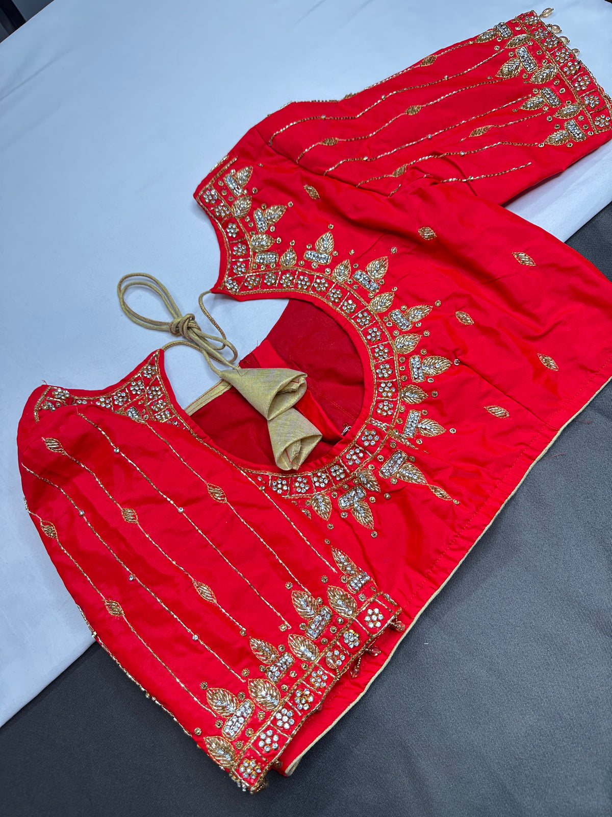 Red Pattu Silk Maggam Aari Blouse - 