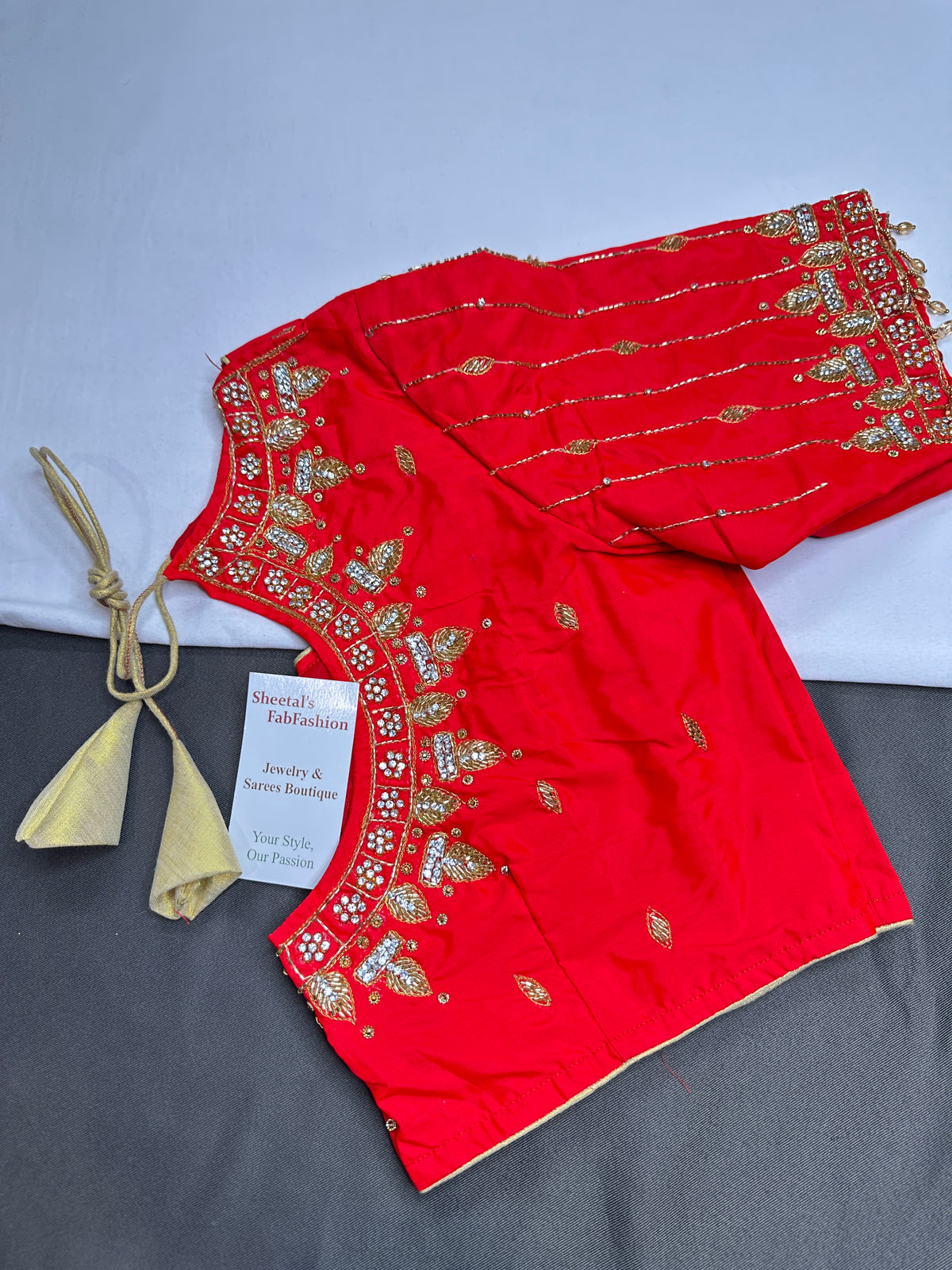 Red Pattu Silk Maggam Aari Blouse - 