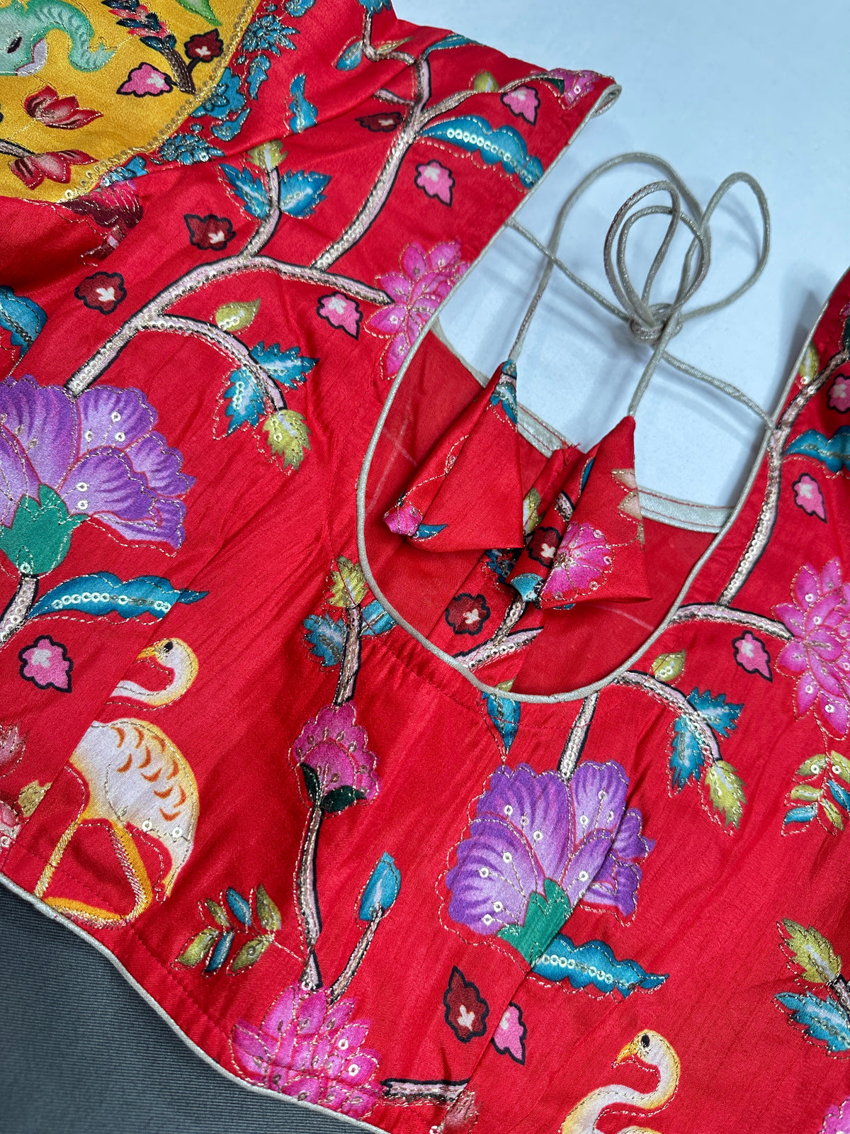 Chinnon Silk Kalamkari with Sequence Work Red Blouse - 