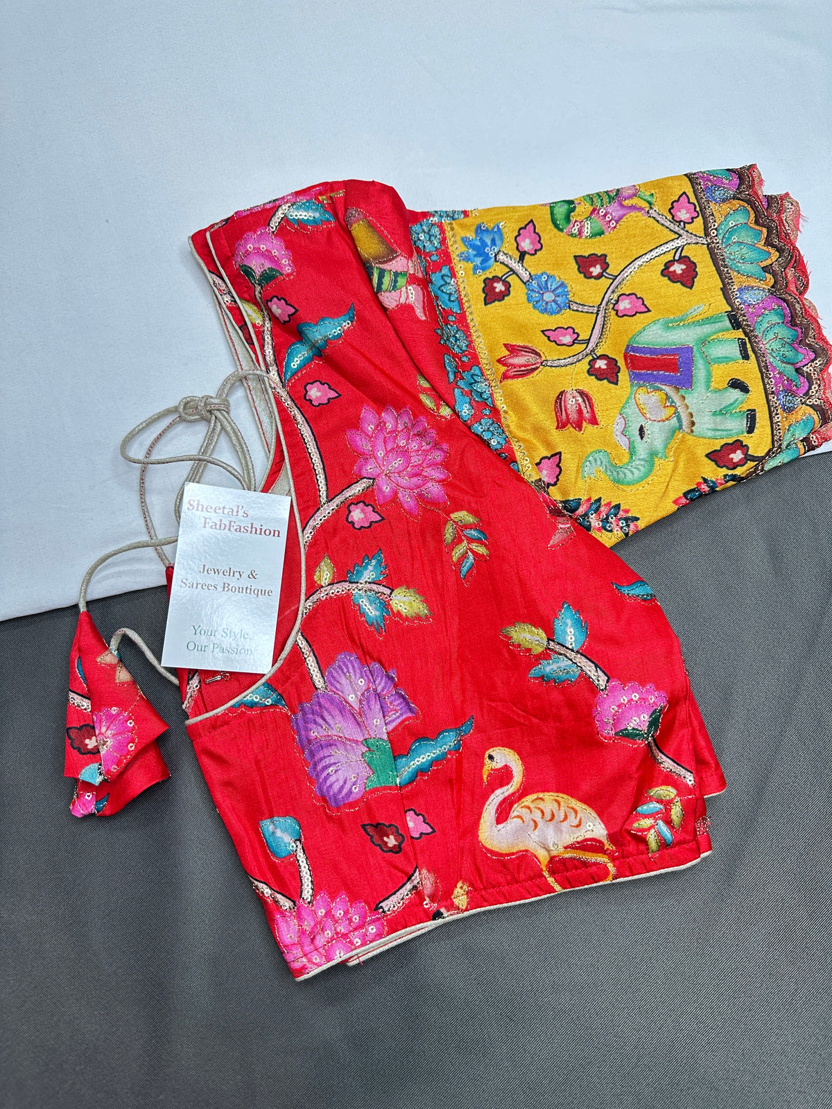 Chinnon Silk Kalamkari with Sequence Work Red Blouse - 