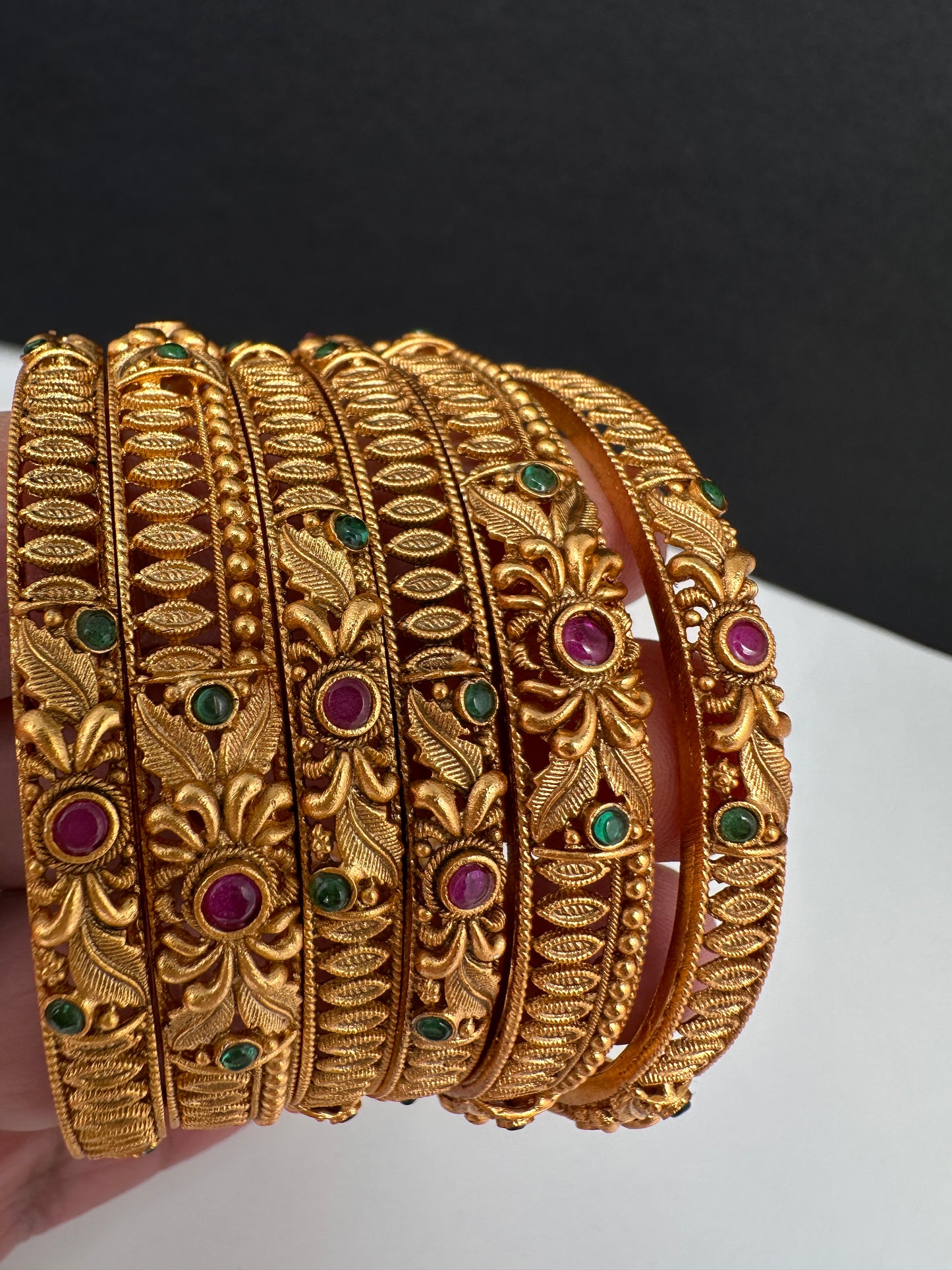 Multi Stone Matte Finish Bangles - 2.8
