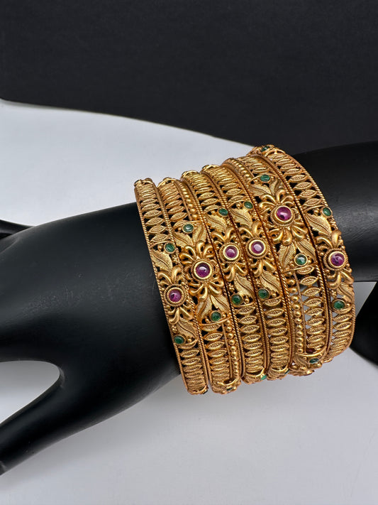 Multi Stone Matte Finish Bangles - 2.8