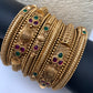 Golden Matte Finish Red Green Stone Bangles - 2.8