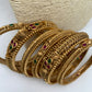 Golden Matte Finish Red Green Stone Bangles - 2.8