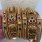 Golden Matte Finish Red Green Stone Bangles - 2.8