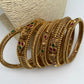 Golden Matte Finish Red Green Stone Bangles - 2.8
