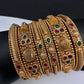 Golden Matte Finish Red Green Stone Bangles - 2.8