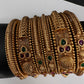 Golden Matte Finish Red Green Stone Bangles - 2.8