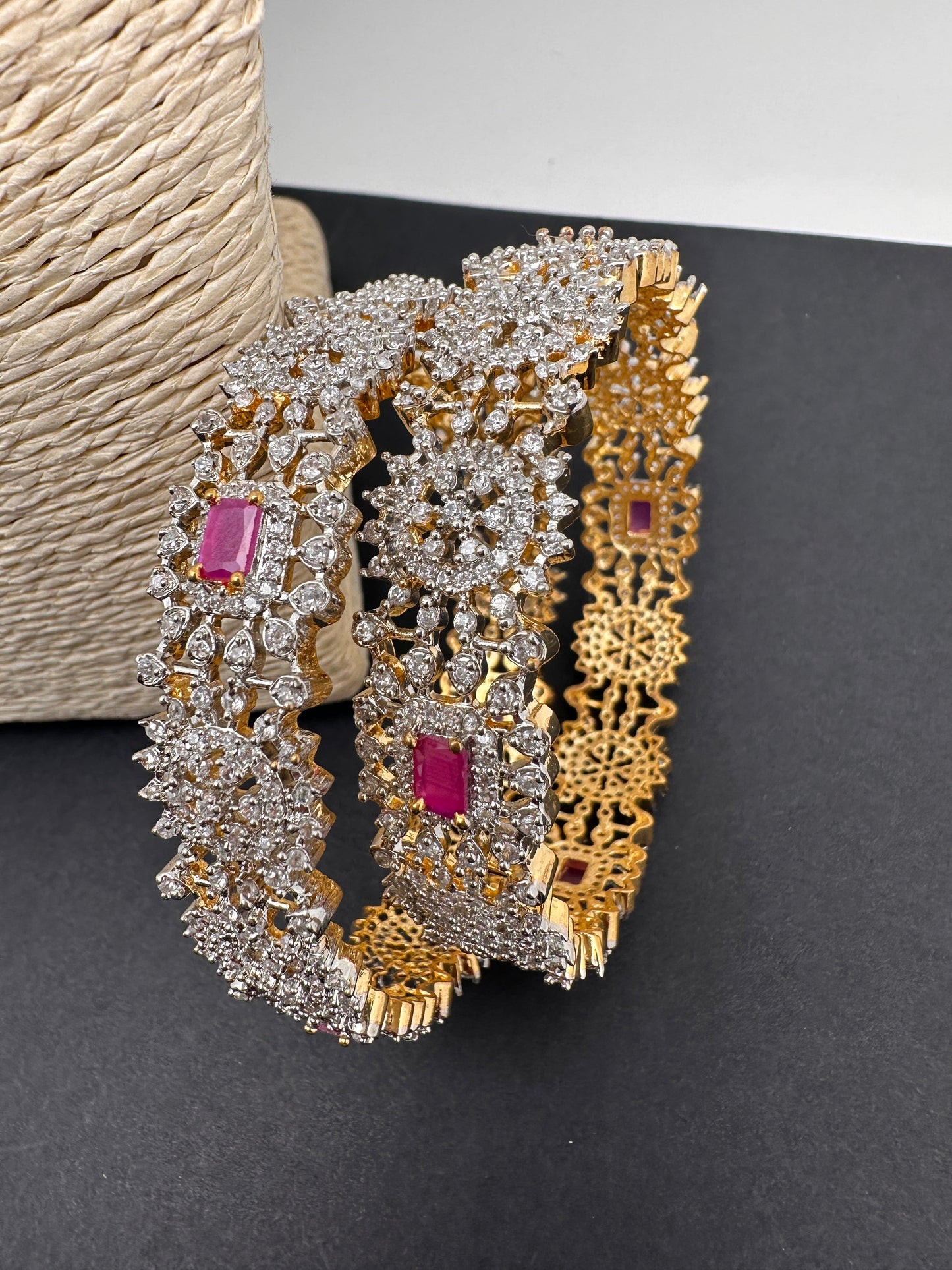 American Diamond Ruby Bangles
