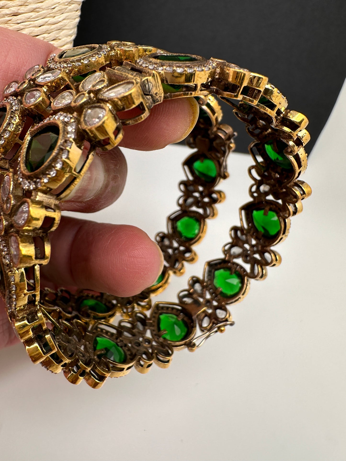 American Diamond Emerald Mehendi FInish Bangles