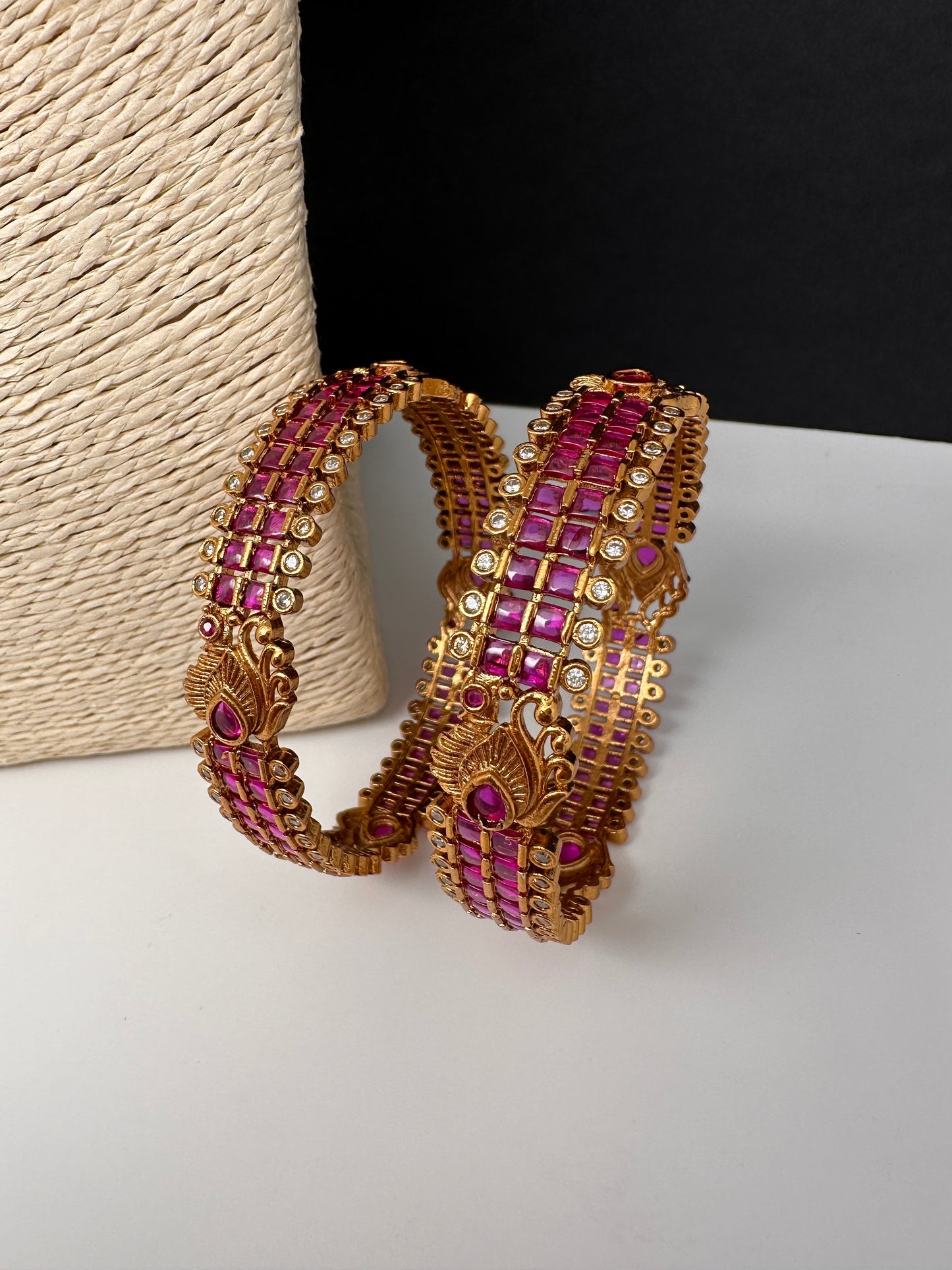 Matte Red Kempu Peacock Bangles