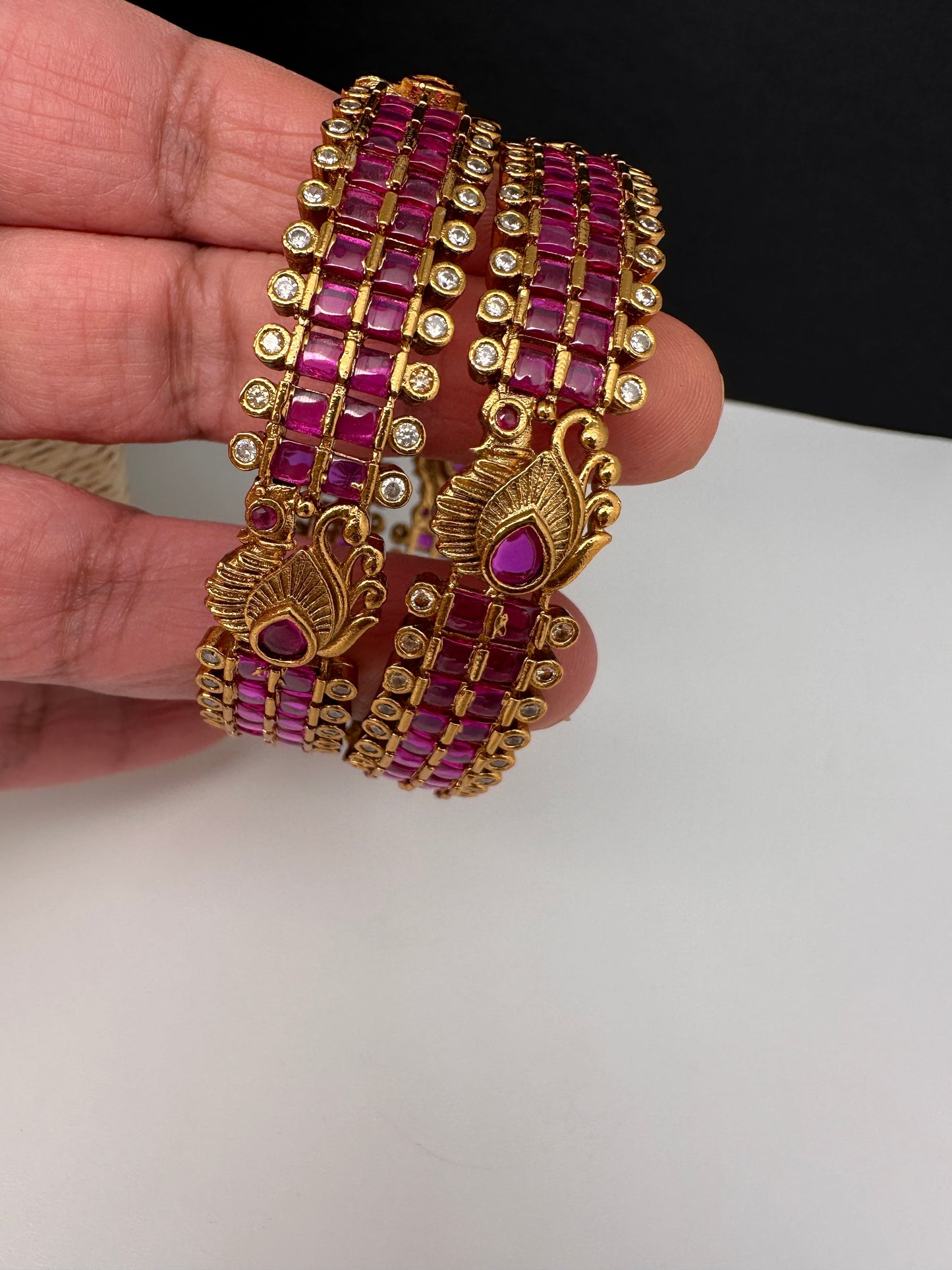 Matte Red Kempu Peacock Bangles
